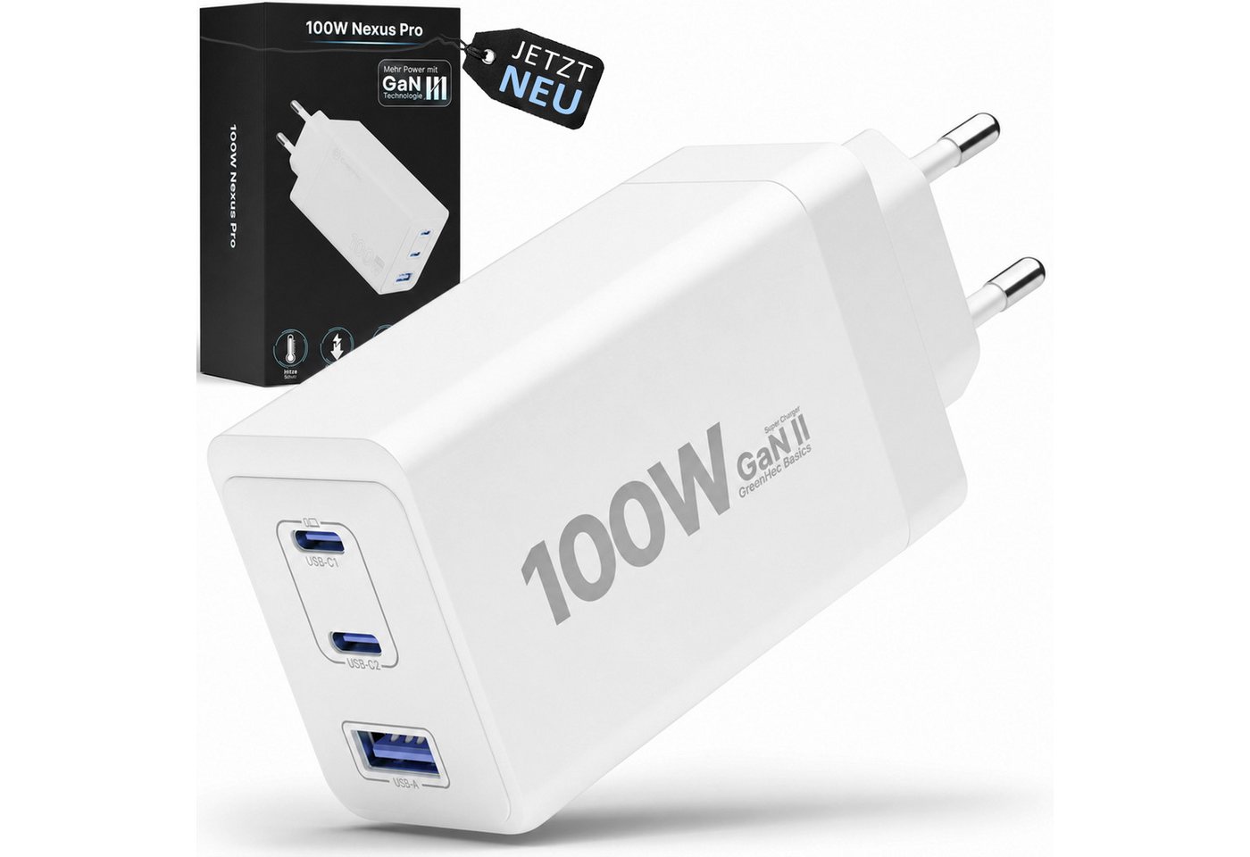 GreenHec USB C Ladegerät 100w - GaN III Labtop, Macbook Mehrfach Charger PPS USB-Ladegerät (5,00 mA, Packung, 100w, Fast Charge Netzteil, Schnelllade Stecker iPad, Multi 3in1) Bild 3
