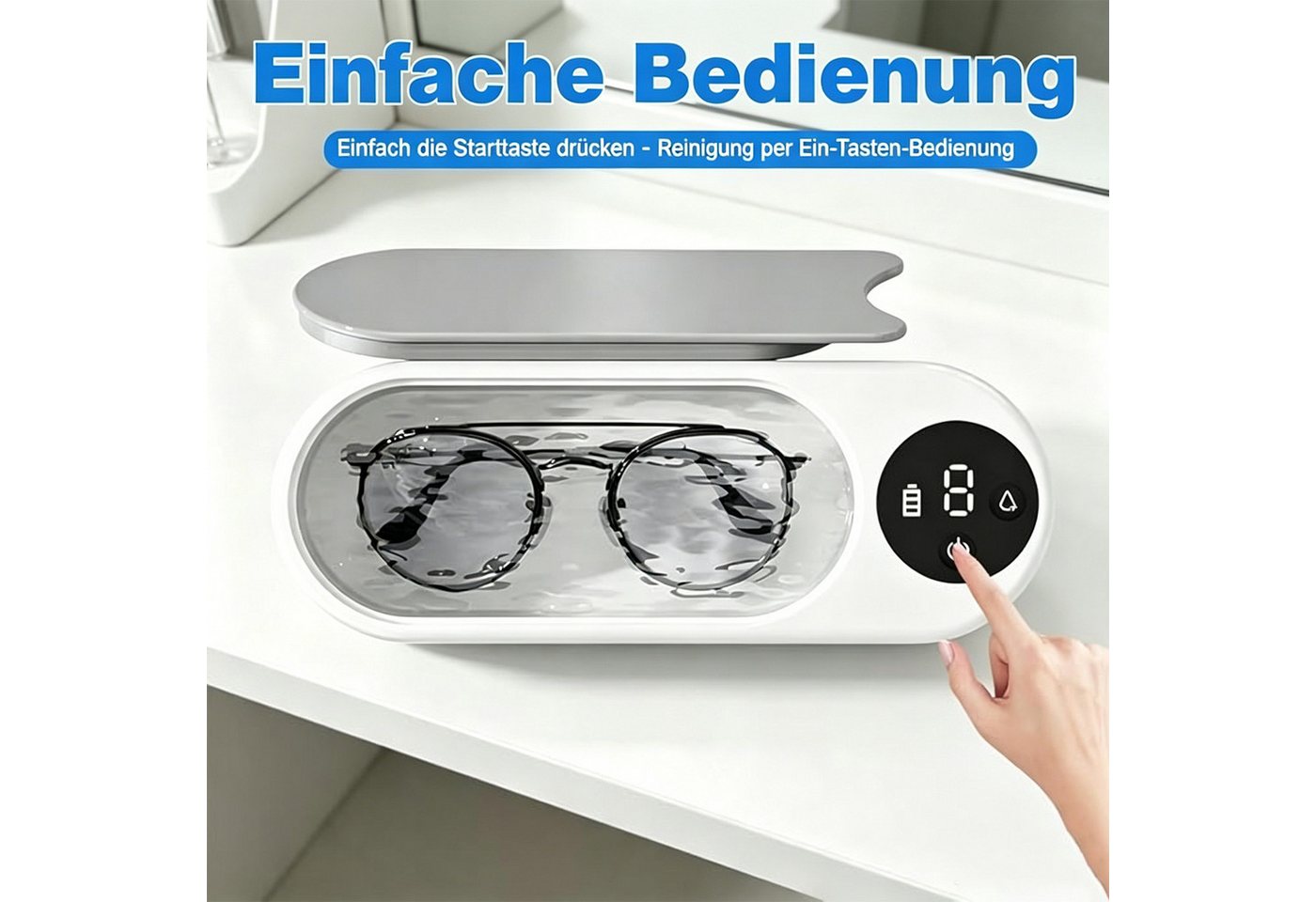 MOPUEA Ultraschallreiniger 45.000Hz Ultraschallreiniger für Brillen Schmuck & Zubehör, 45.000 Hz, Ein-Knopf-Bedienung, leise, rutschfest, vielseitig Bild 2