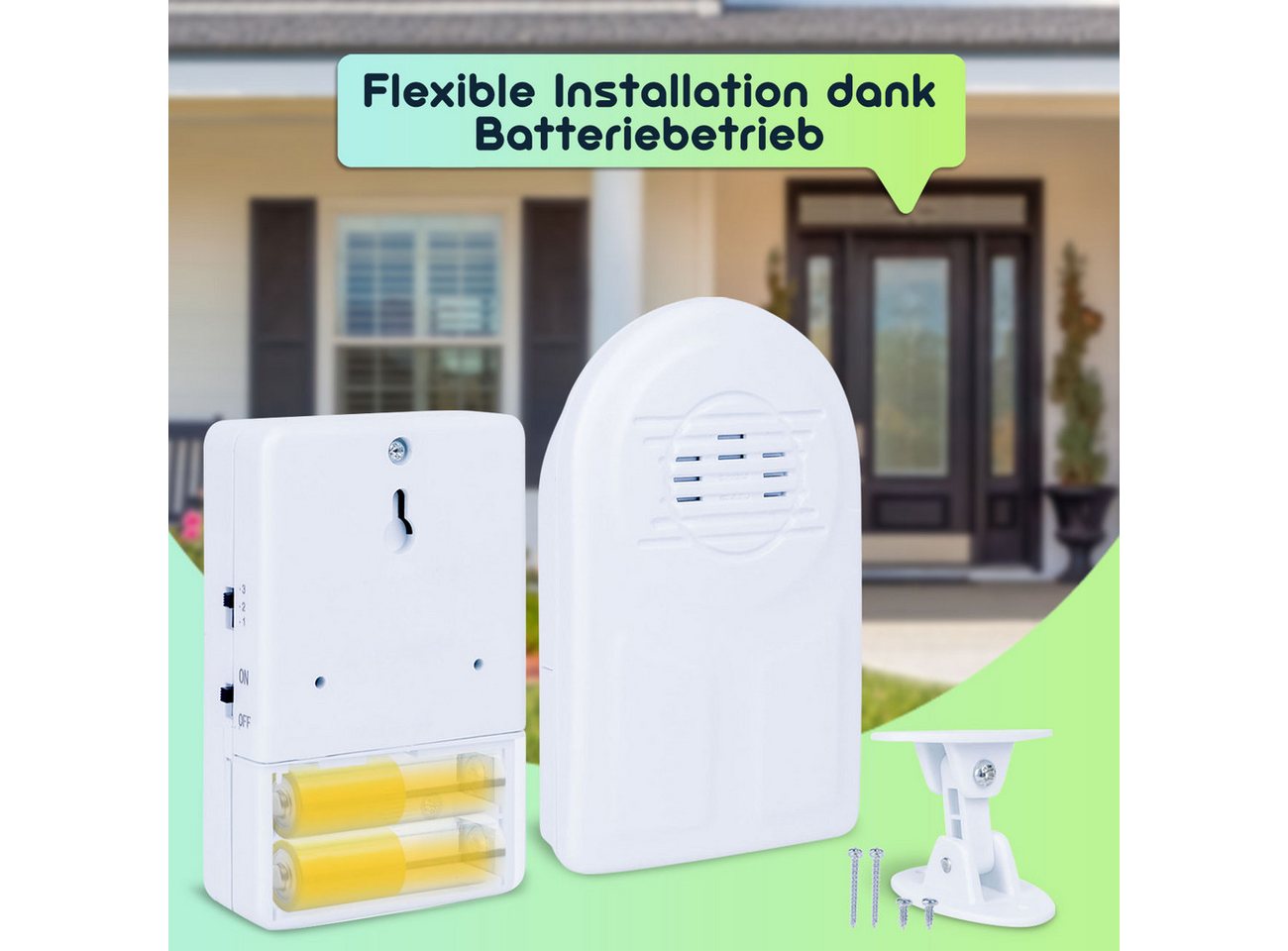 Casativo Bewegungsmelder Funk-Durchgangsmelder PIR-Sensor 8m Kabelloser Alarm-Bewegungsmelder, (2-St., 1er-Set & 2er-Set), 8m PIR-Sensor, 30m Reichweite & 3 Klingel-Optionen Bild 4