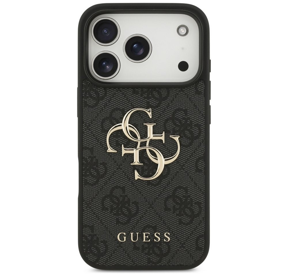 Guess Handyhülle iPhone 17 Pro Kunstleder grau Big Logo Metall goldfarben 6,3 Zoll, Kantenschutz Bild 3