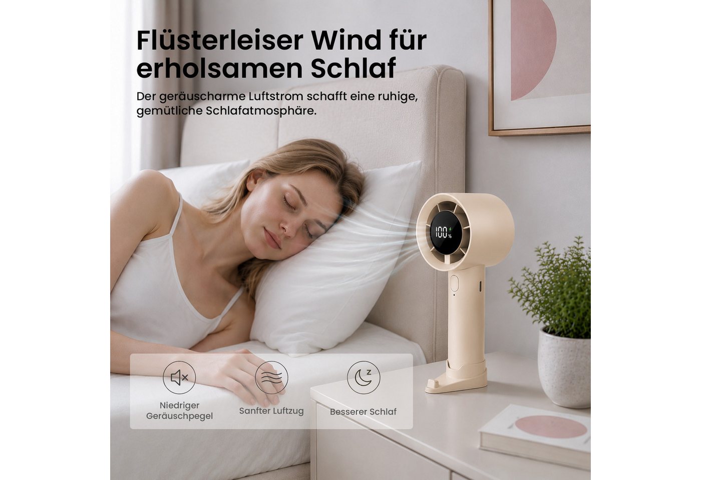 MOPUEA Handventilator Tragbarer Mini Ventilator, 100 Geschwindigkeitsstufen, USB-C, für Outdoor, Reisen und Büro