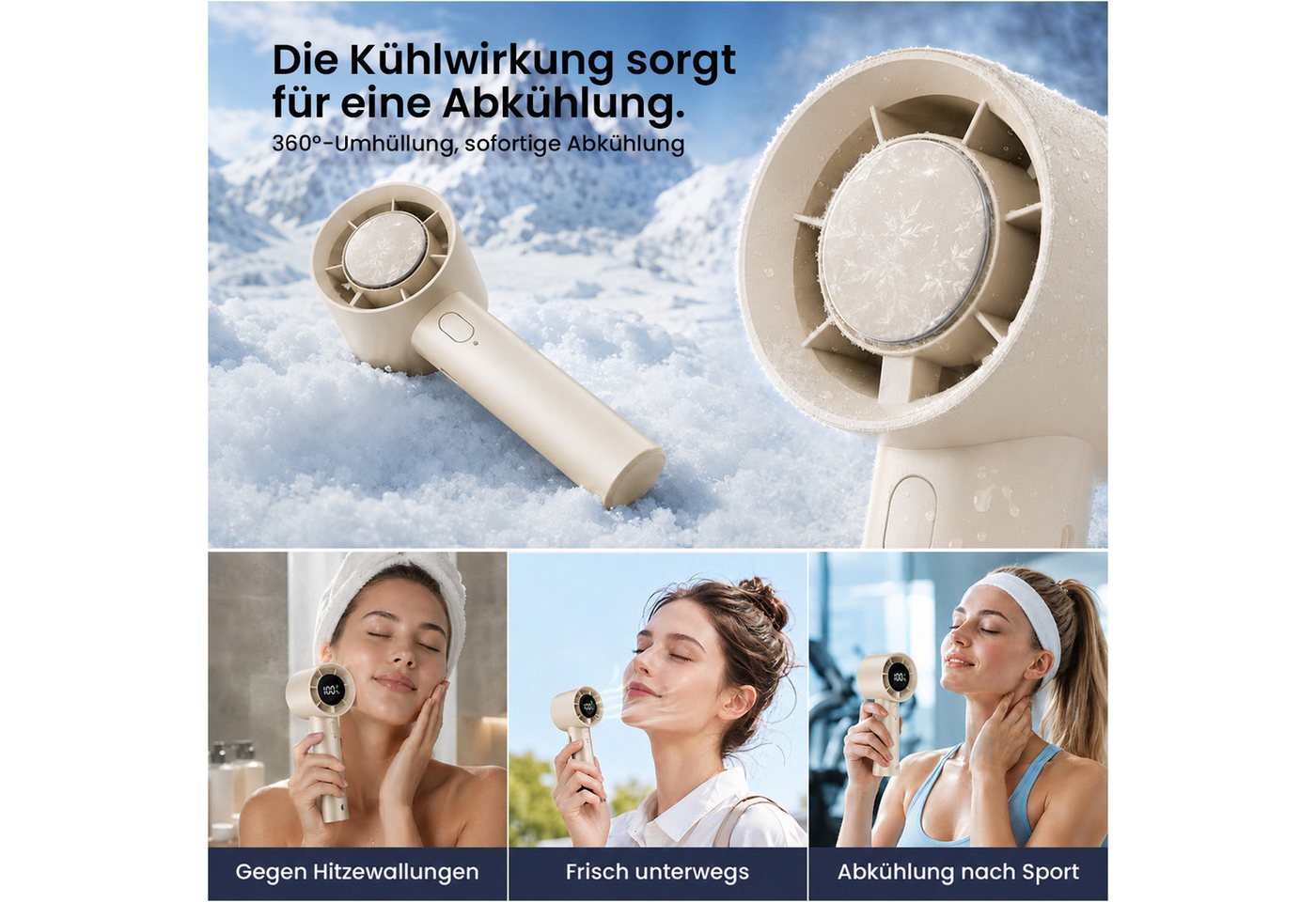 MOPUEA Handventilator Tragbarer Mini Ventilator, 100 Geschwindigkeitsstufen, USB-C, für Outdoor, Reisen und Büro Bild 2