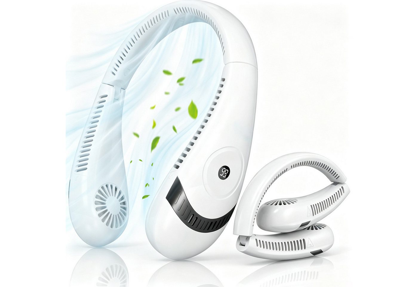 MOPUEA Mini USB-Ventilator Faltbarer LED-Display-Halsventilator, Tragbarer, blattloser Ventilator, 5000 mAh, 3 stufen, USB, für Reisen, Outdoor, Büro und Camping Bild 4