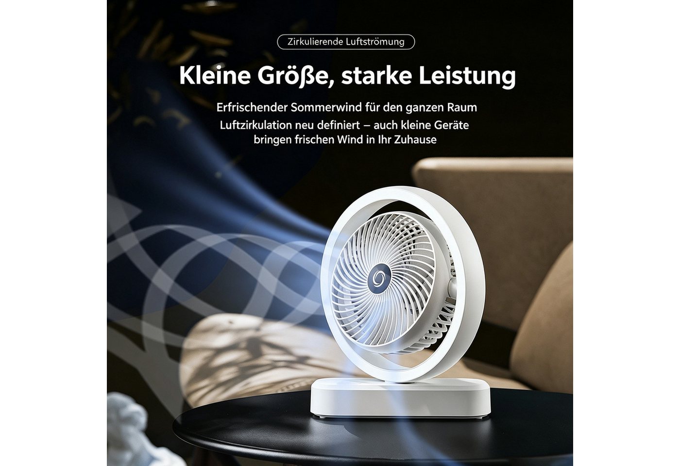 MOPUEA Tischventilator USB Tischventilator mit Nachtlicht, 270 Automatische Schwenkfunktion, 3 Stufen, Leiser Betrieb, für Schlafzimmer, Wohnheim und Büro