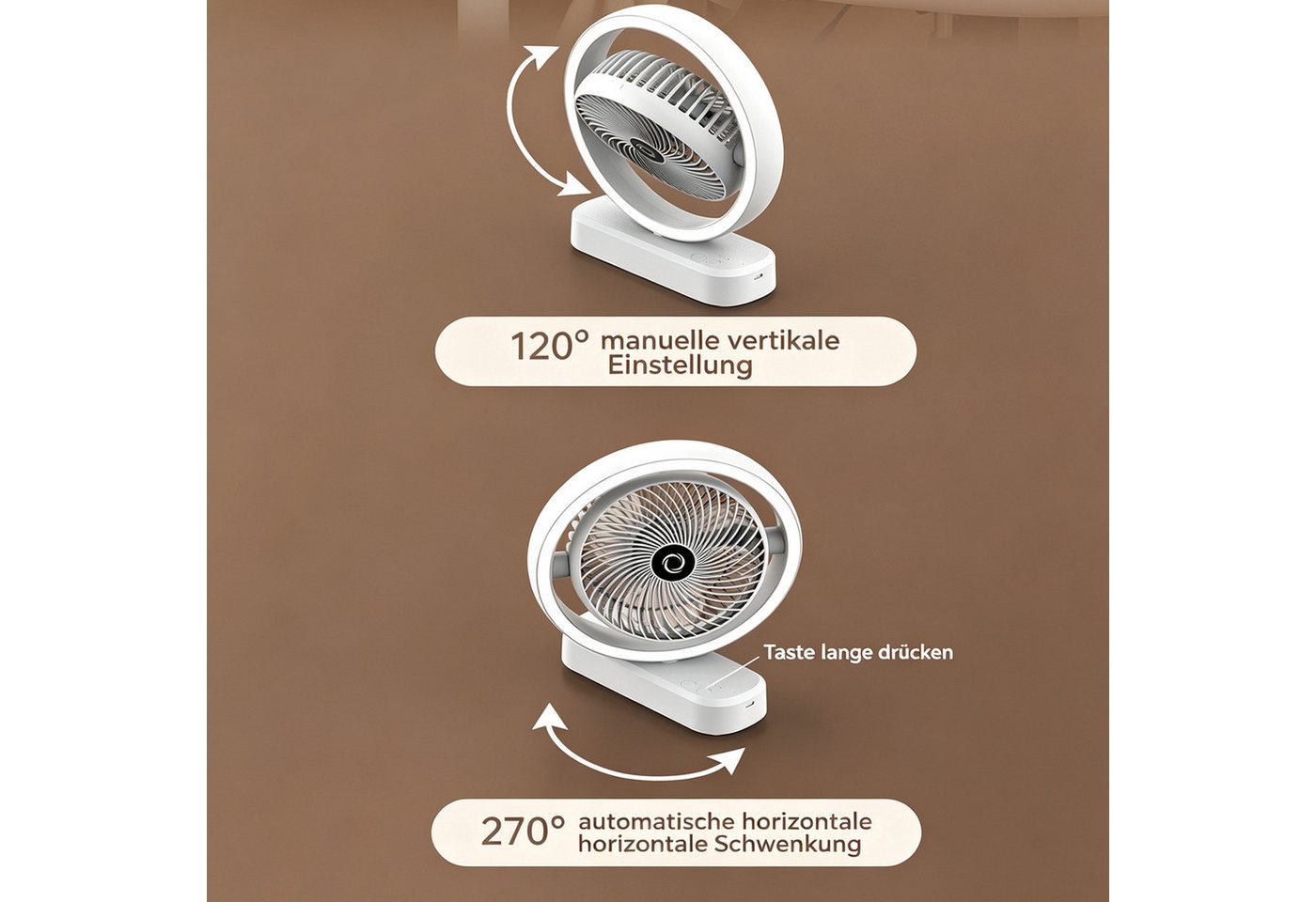 MOPUEA Tischventilator USB Tischventilator mit Nachtlicht, 270 Automatische Schwenkfunktion, 3 Stufen, Leiser Betrieb, für Schlafzimmer, Wohnheim und Büro Bild 2