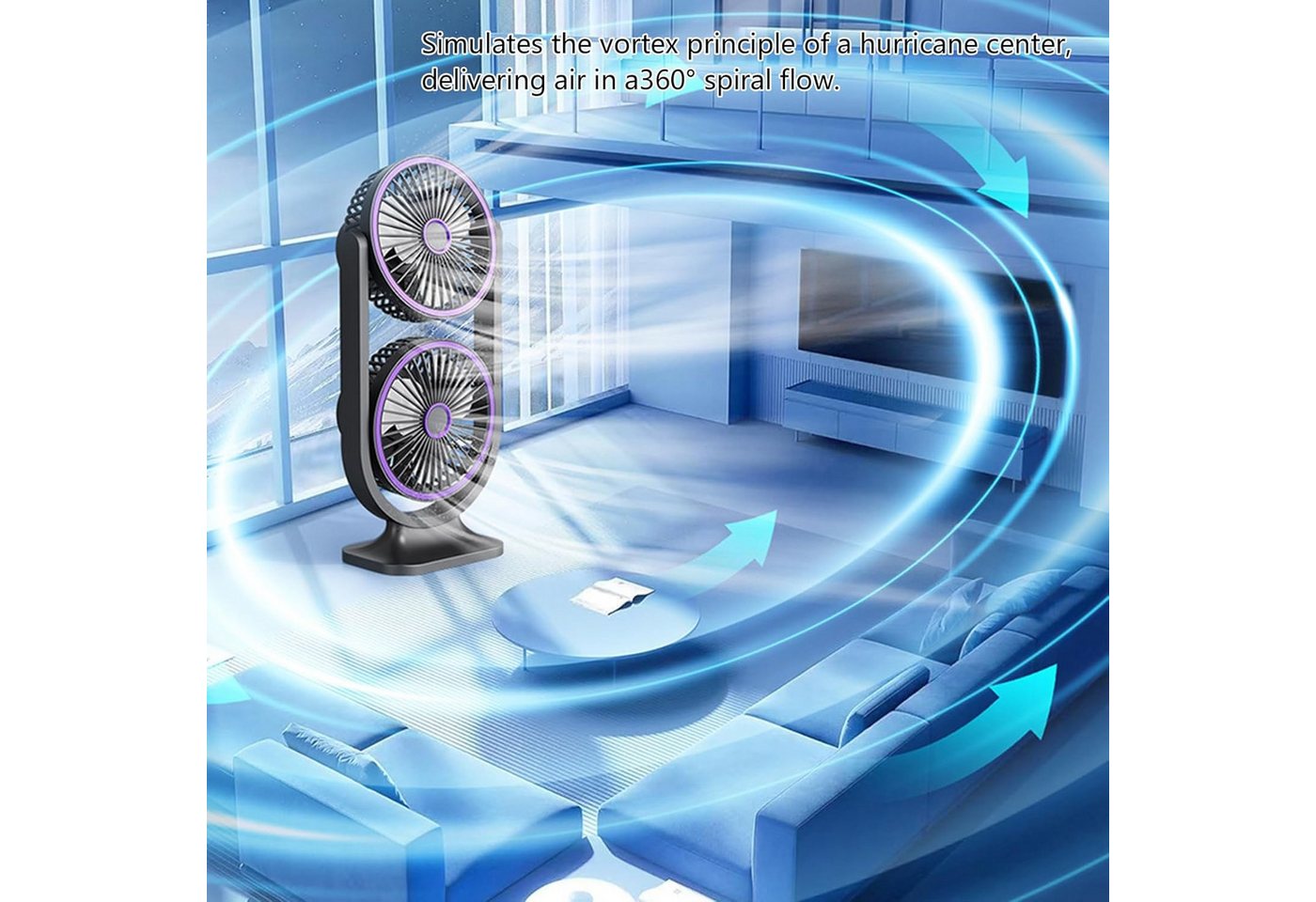 MOPUEA Standventilator 360° Drehbar Doppelkopf Luftzirkulationsventilator USB Tischventilator, Luftzirkulation, für den Schreibtisch zu Hause Bild 2