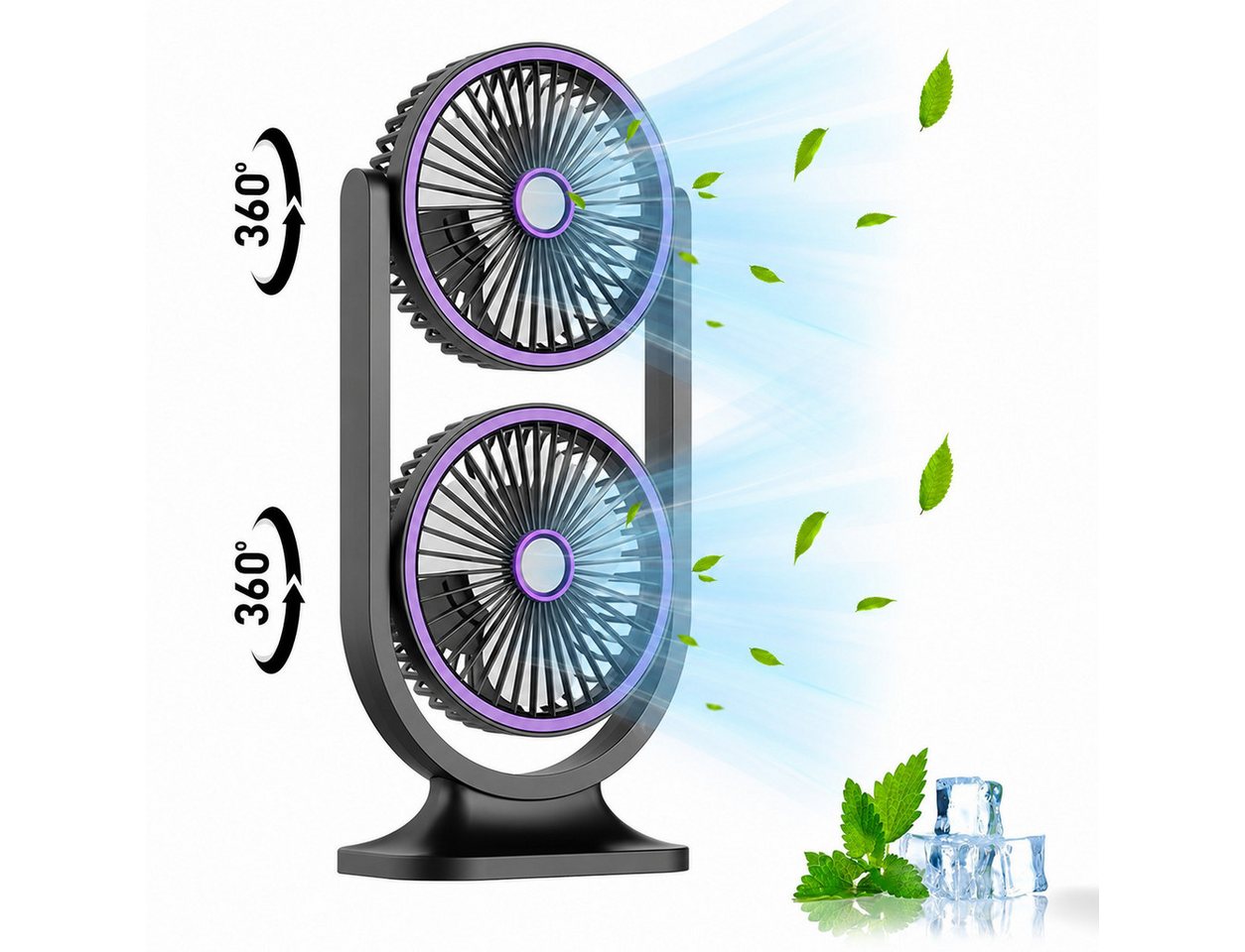 MOPUEA Standventilator 360° Drehbar Doppelkopf Luftzirkulationsventilator USB Tischventilator, Luftzirkulation, für den Schreibtisch zu Hause Bild 3
