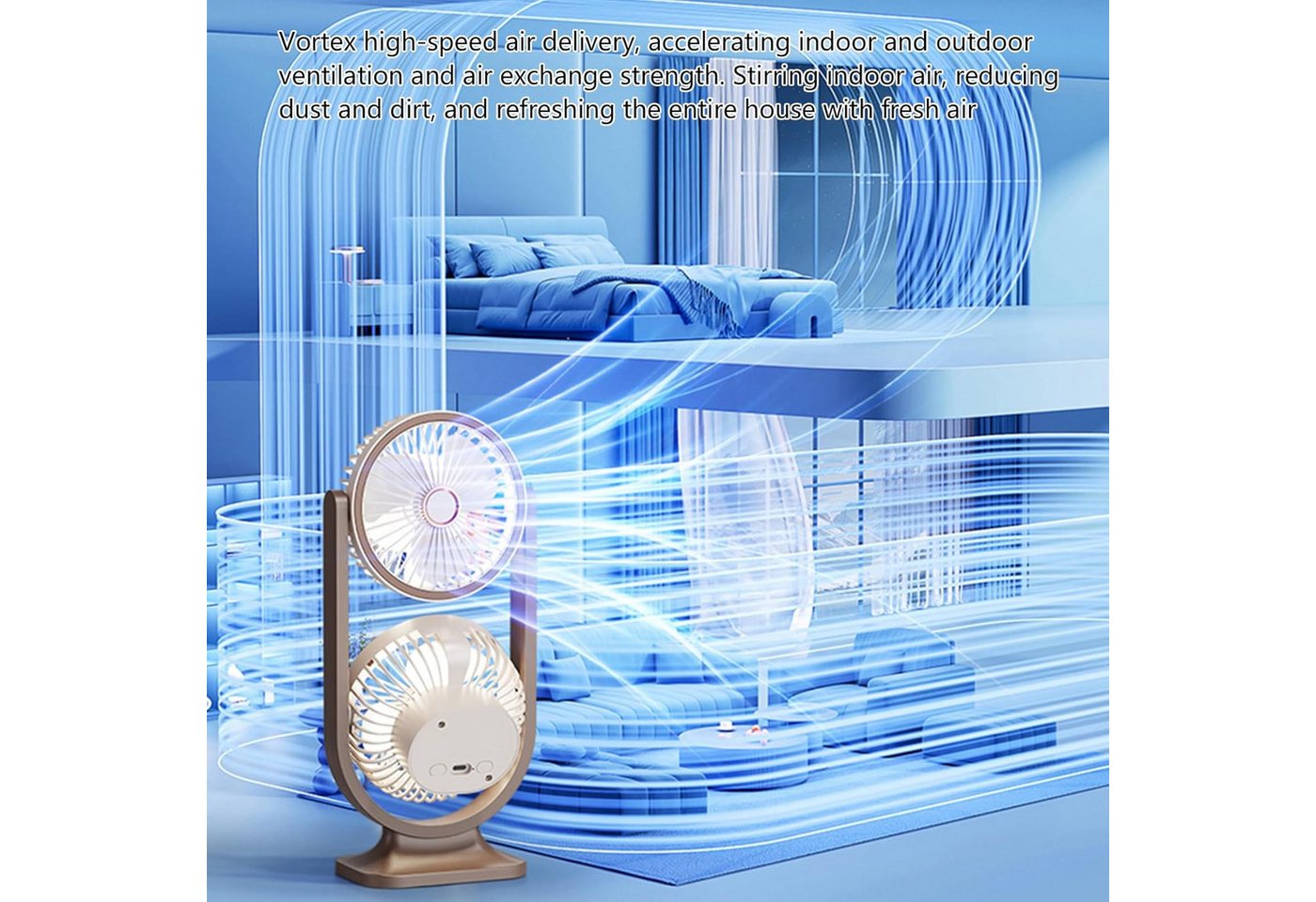 MOPUEA Standventilator 360° Drehbar Doppelkopf Luftzirkulationsventilator USB Tischventilator, Luftzirkulation, für den Schreibtisch zu Hause Bild 5