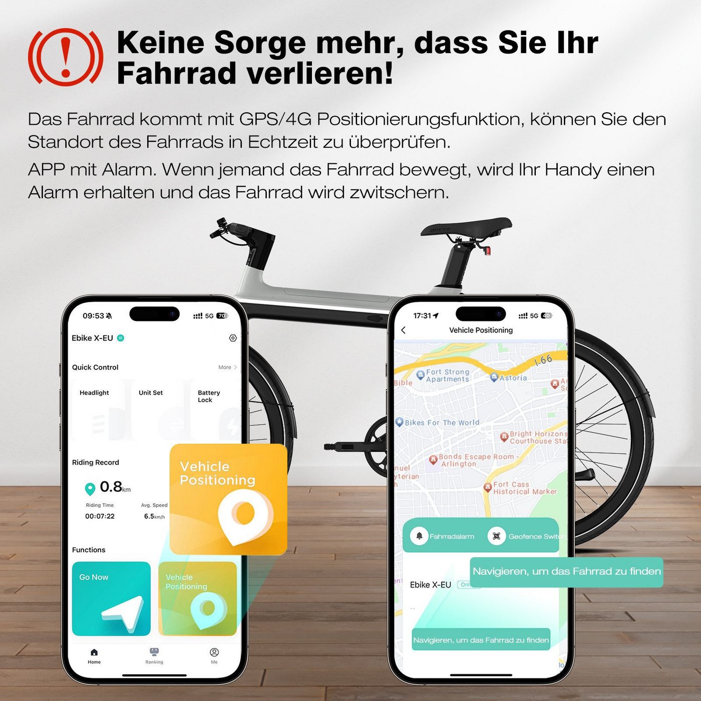 HITWAY E-Bike Cityrad 29 Zoll Elektrofahrrad mit 4G-GPS-Tracking, Max. 70km Reichweite, 1 Gang, Heckmotor, 345,6 Wh, Samsung Akku Smart E-Citybike, Diebstahlschutzsystem & IPX5 Bild 3