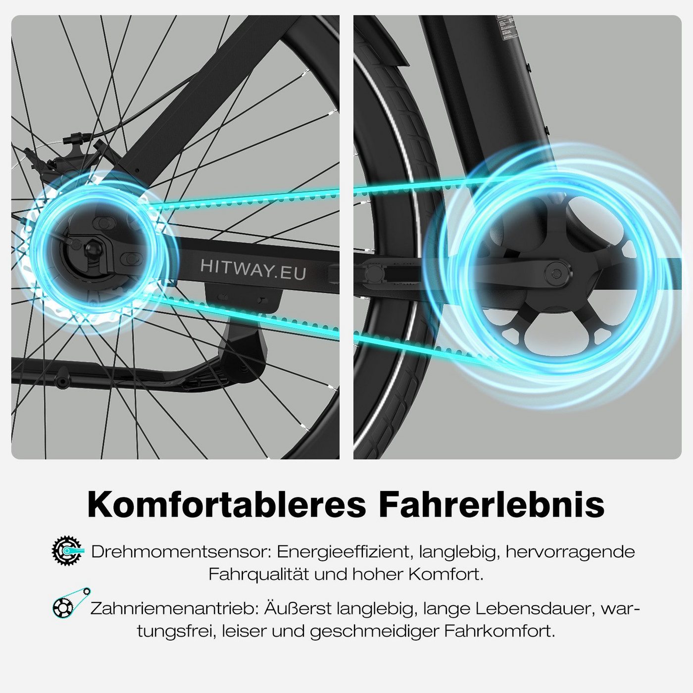 HITWAY E-Bike Cityrad 29 Zoll Elektrofahrrad mit 4G-GPS-Tracking, Max. 70km Reichweite, 1 Gang, Heckmotor, 345,6 Wh, Samsung Akku Smart E-Citybike, Diebstahlschutzsystem & IPX5 Bild 5