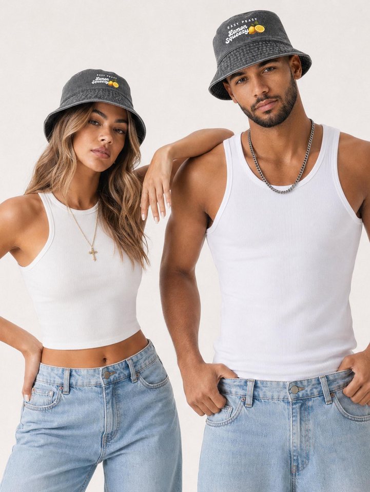 Neverless Fischerhut Anglerhut mit Print Easy Peasy Lemon Squeezy – Bucket Hat Herren