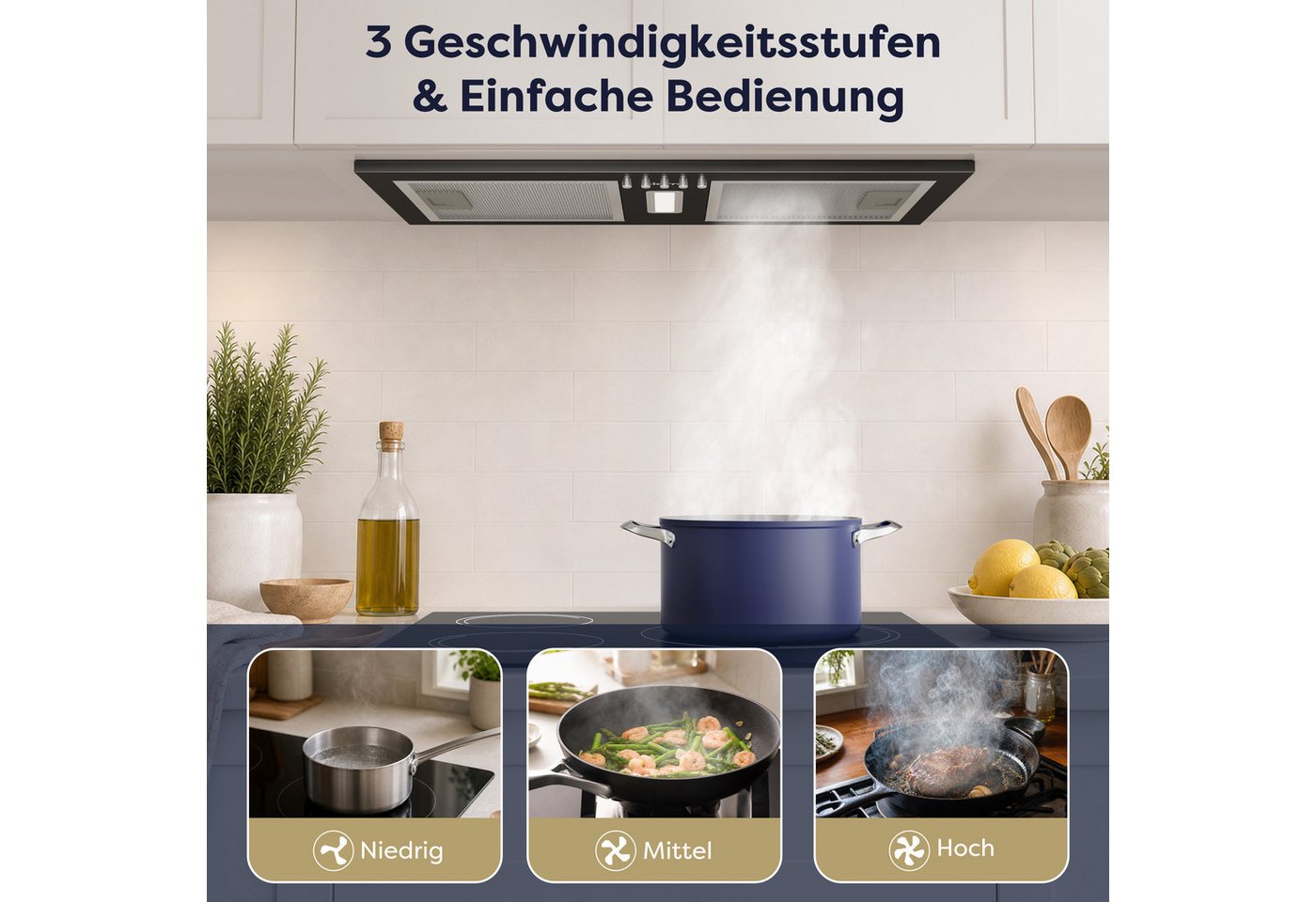 CIARRA Unterbauhaube 52 cm Einbauhaube 404 m³/h A++ Umluft & Abluft leise CBCB5937A 52 cm Einbauhaube 404 m³/h A++ Umluft & Abluft leise CBCB5937A, Einbau-Dunstabzugshaube aus Edelstahl 3 Stufen mit LED Druckknopf