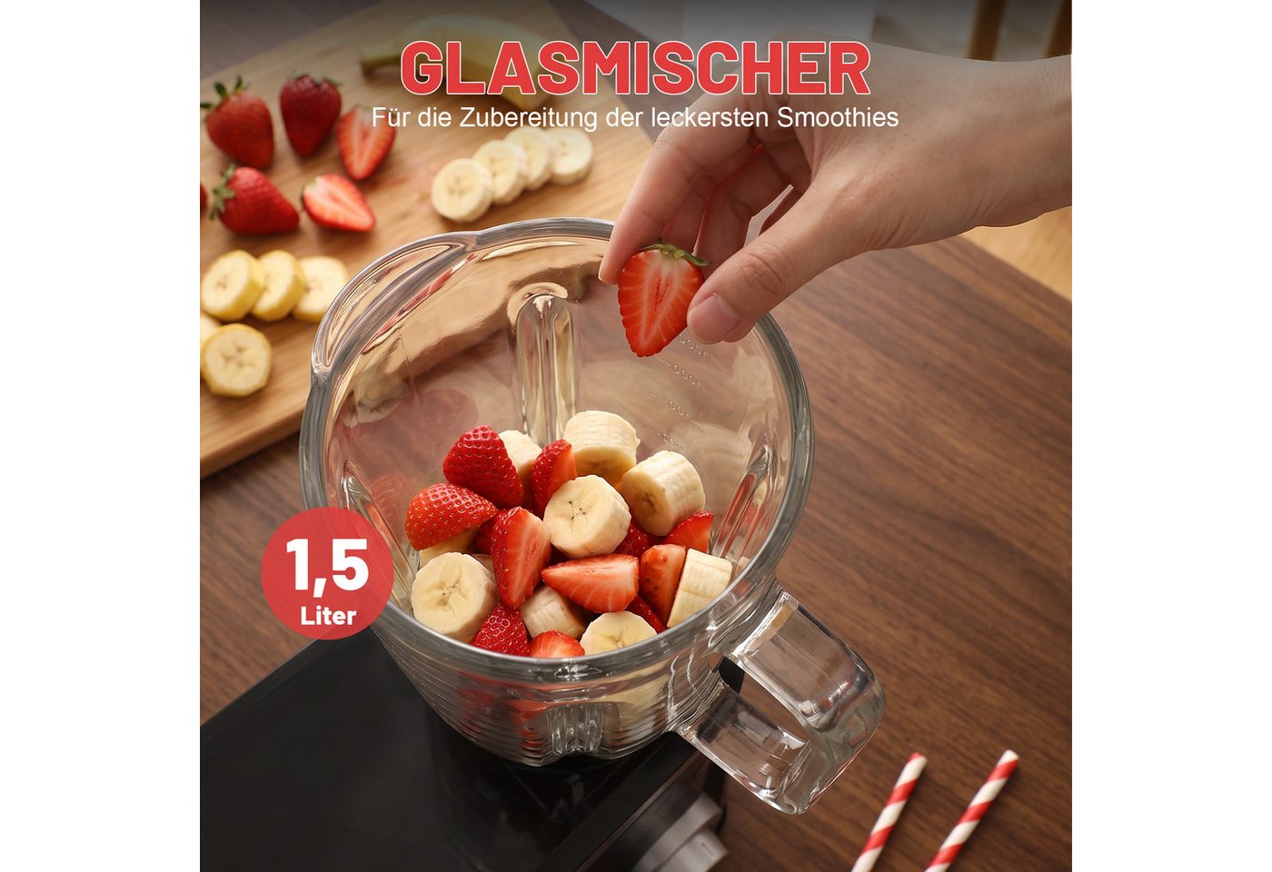 oyajia Küchenmaschine 3 in 1 Multifunktionale Knetmaschine 6-stufige Gescheindigkeit Mixer, mit Fleischwolf, 1.5L Saftpresse, 6L Edelstahlschüssel, 2000 W, 6 l Schüssel Bild 2