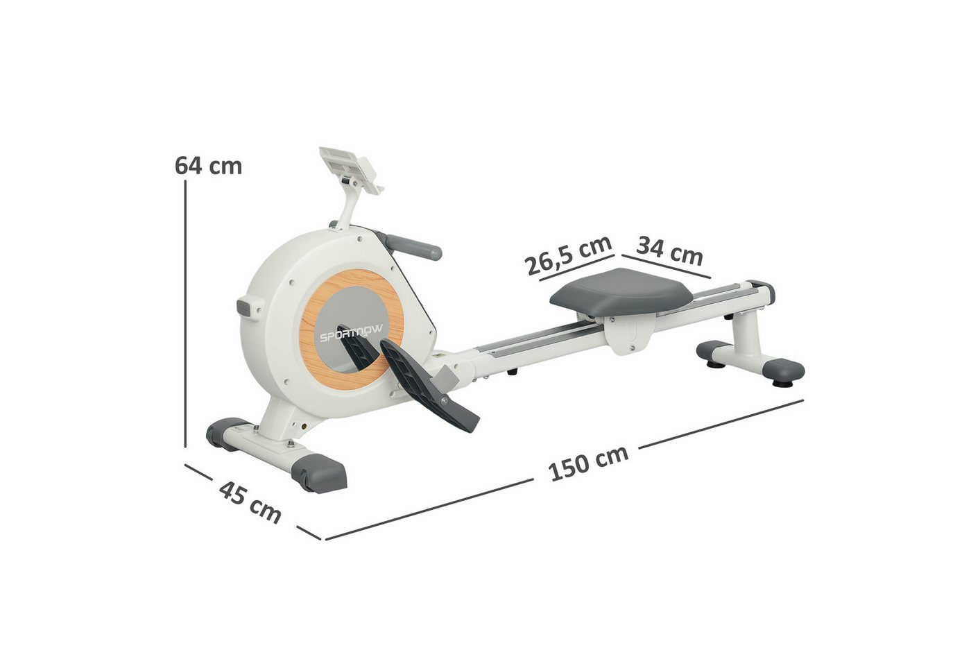 SPORTNOW Rudergerät mit 16 Widerstandsstufen, LCD-Monitor (Rudermaschine, 1-tlg., für Zuhause), mit Telefon-,IPAD-Halter, für Cardio-Training, bis 150kg belastbar