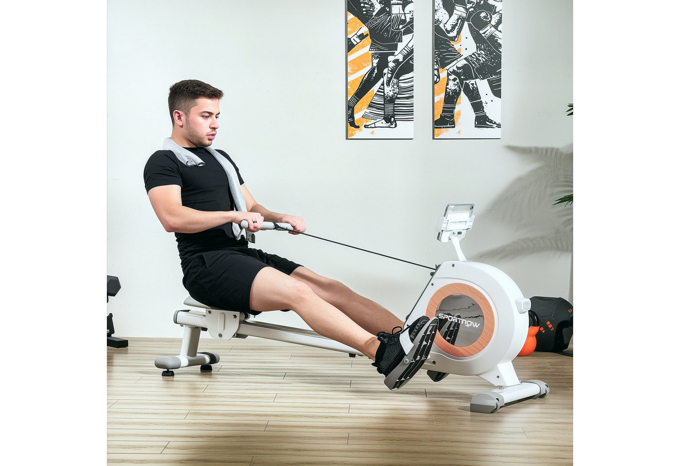 SPORTNOW Rudergerät mit 16 Widerstandsstufen, LCD-Monitor (Rudermaschine, 1-tlg., für Zuhause), mit Telefon-,IPAD-Halter, für Cardio-Training, bis 150kg belastbar Bild 2