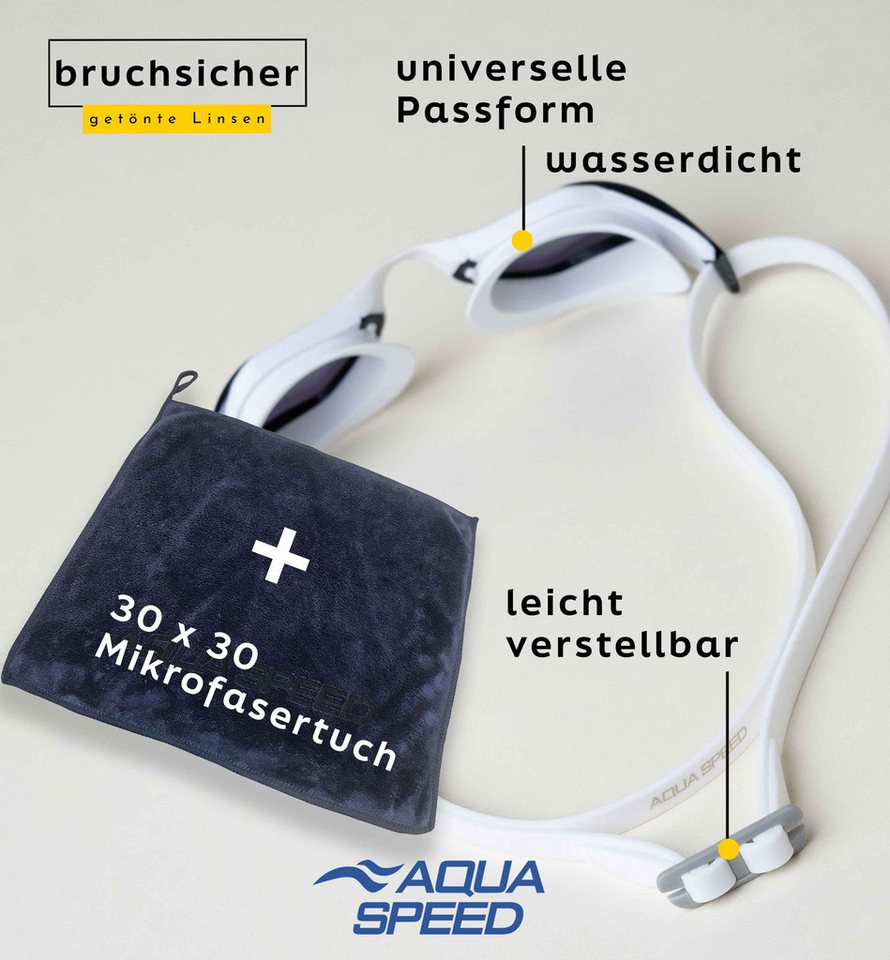 Aqua Speed Schwimmbrille Riptide Race-Goggles verspiegelt weiß – UV-Schutz & Antibeschlag, (Für dynamisches Bahnenschwimmen & intensive Trainingseinheiten), Antibeschlag-Innenbeschichtung – freie Sicht bei jedem Training Bild 2