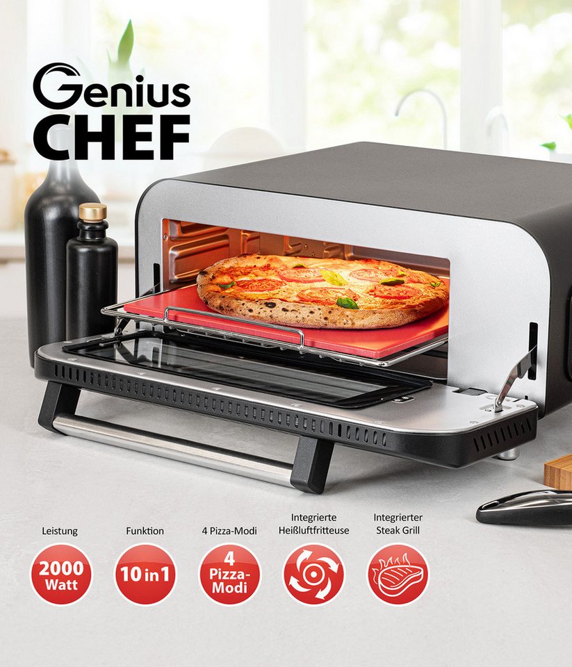 Genius Pizzaofen Genius Chef elektrischer Pizzaofen 10 in 1 8 tlg, 400°C, 2000 Watt, authentischen Holzofen-Genuss, 10in1-Funktion Bild 3