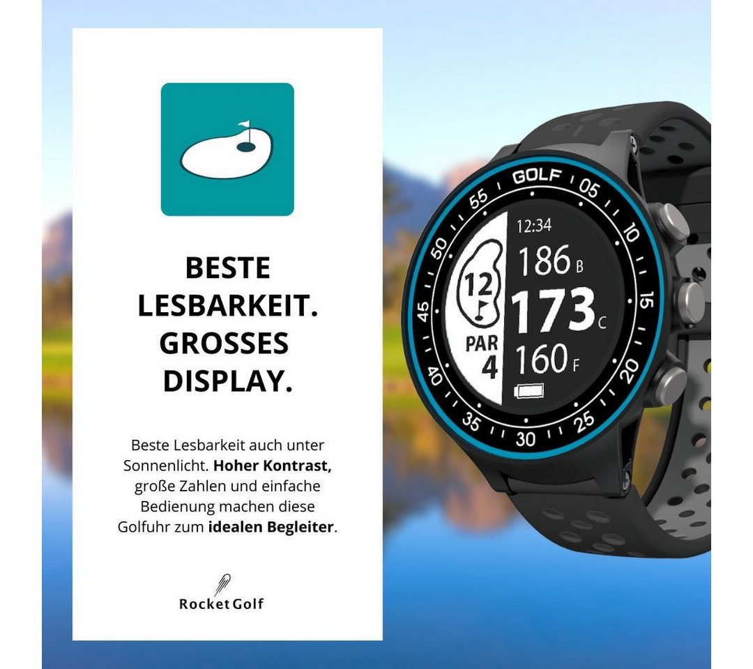 RocketGolf Golfuhr Par.4 (3. Gen) Golf-GPS-Uhr (Einfach & Schlicht, 40.000+ Golfplätze, Schrittzähler, gratis Updates)