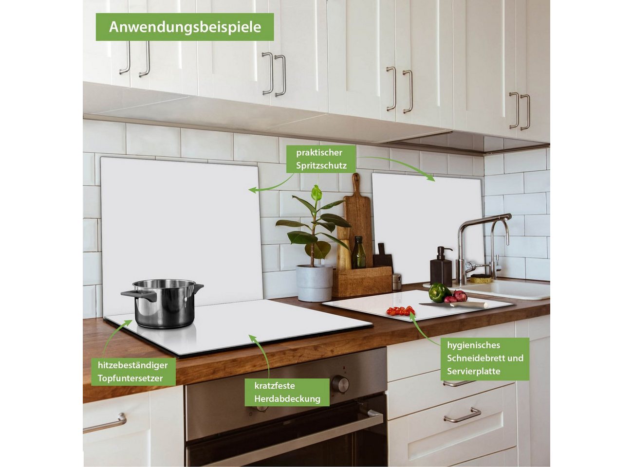 banjado Herd-Abdeckplatte einteilig aus Glas mit Motiv weiß, (gehärtet, 1 tlg., inkl. selbstklebende Gummifüßchen) Bild 5