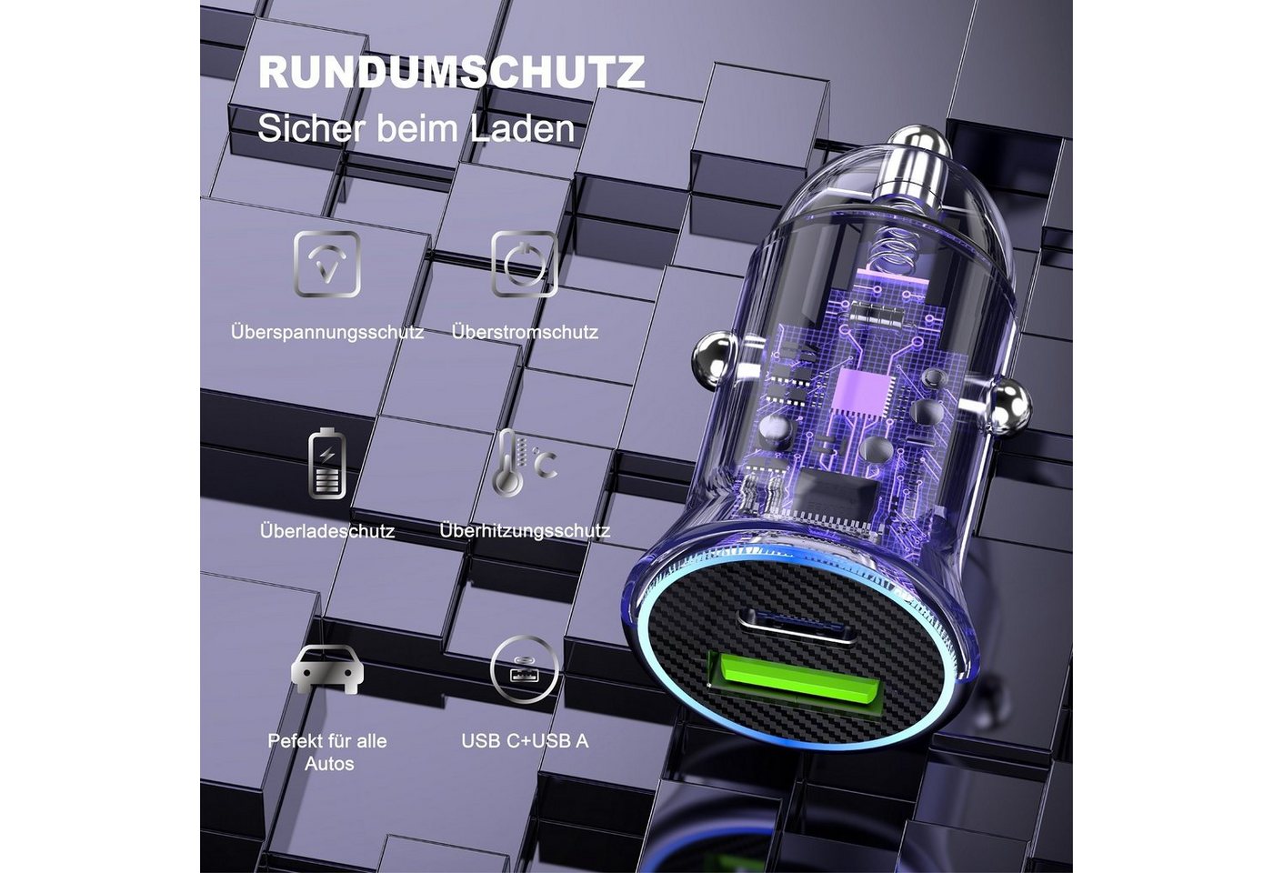 neue dawn 60W USB KFZ Ladegerät Auto Schnellladegerät für iPhone Samsung Huawei USB-Ladegerät (für Samsung Galaxy S25 S24 S23 S22 S22+ S21 A56 A17 A54 A26 A55 A34, für iPhone 17 pro max/17/17 pro/Air/16e/16 15 14 13 12 pro max) Bild 4