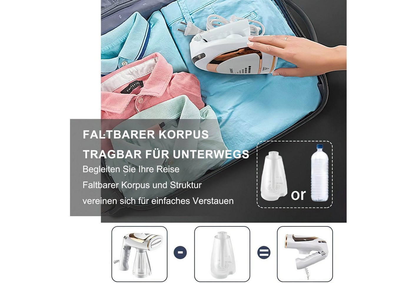 AIMAX Reise-Dampfbügeleisen Steamer Dampfglätter Reise 1600W Dampfbürste Dampfbügel 250ml, für Bügeln im Urlaub Hand Reisesteamer Handheld Handdampfer Bild 4