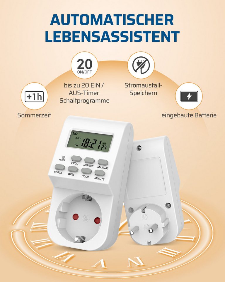 DEWENWILS Zeitschaltuhr Digitale Zeitschaltuhr Steckdose für Beleuchtung, Kaffeemaschine, digital, 2er Set, LCD-Display Bild 2