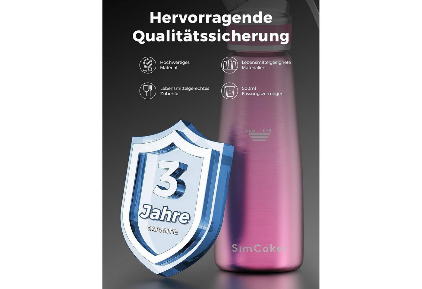 LuxusKollektion Sahnesyphon Sahnespender Aluminium 500ml Sahnesiphon Spritztüllen Rosa Bild 2