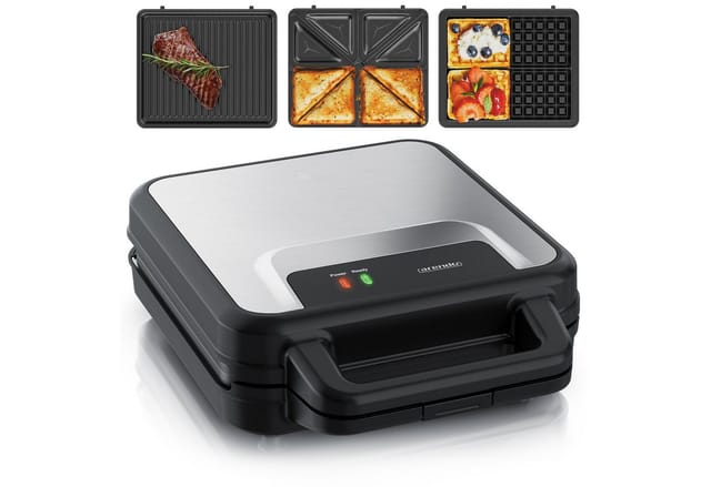 Arendo 3-in-1-Sandwichmaker Waffeleisen & Kontaktgrill, abnehmbare Antihaftbeschichtete Platten, 1400 W, 3-in-1: für Sandwich, Waffel & Grill, Panini, austauschbare Platten