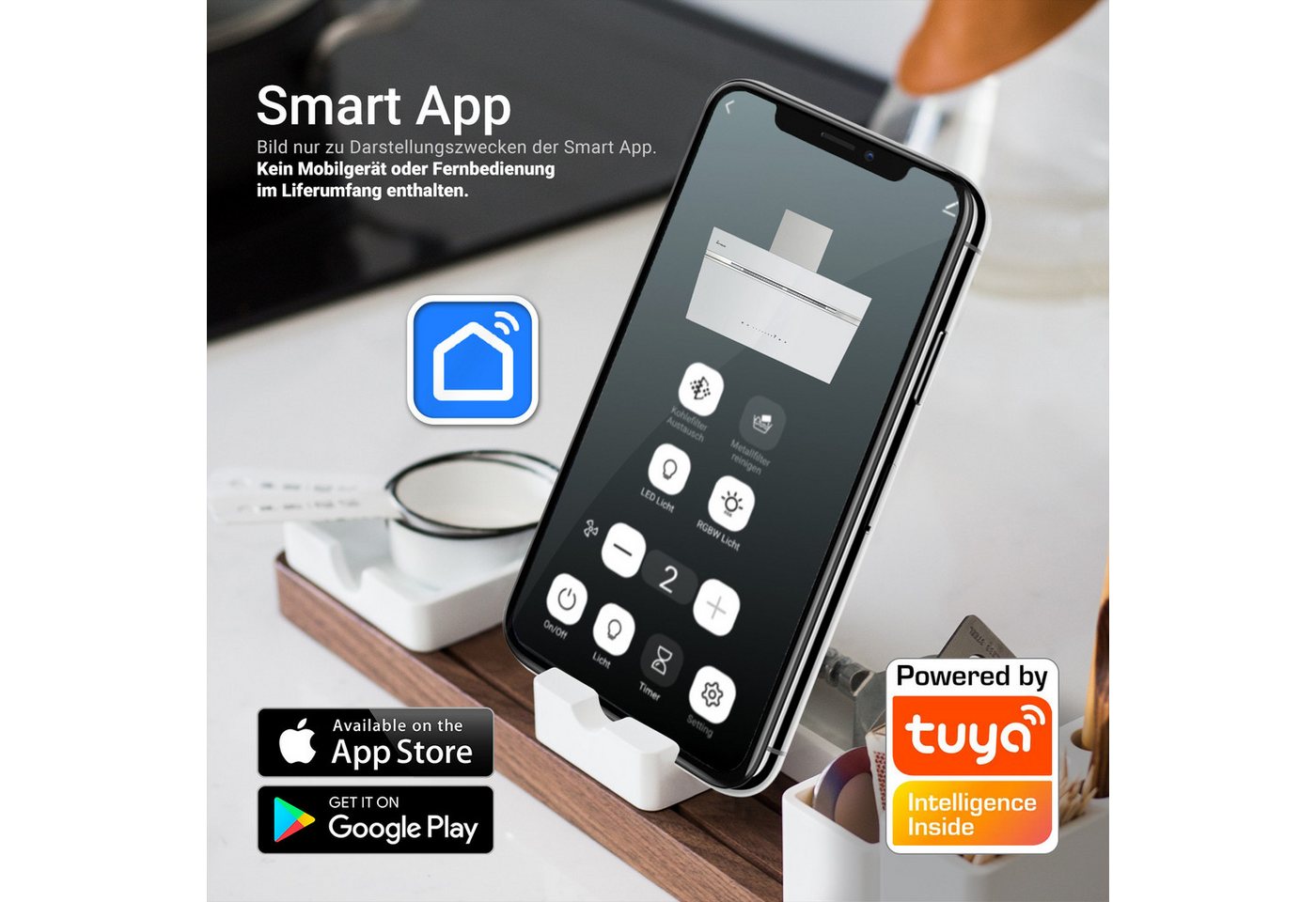 KKT KOLBE Wandhaube Dunstabzugshaube 90cm AURORA9005WED RGBW Ambientebeleuchtung Dunstabzugshaube 90cm AURORA9005WED RGBW Ambientebeleuchtung, Kopffreihaube / Umluft / Abluft / Smart WiFi-App / Weiß / Glas Bild 2