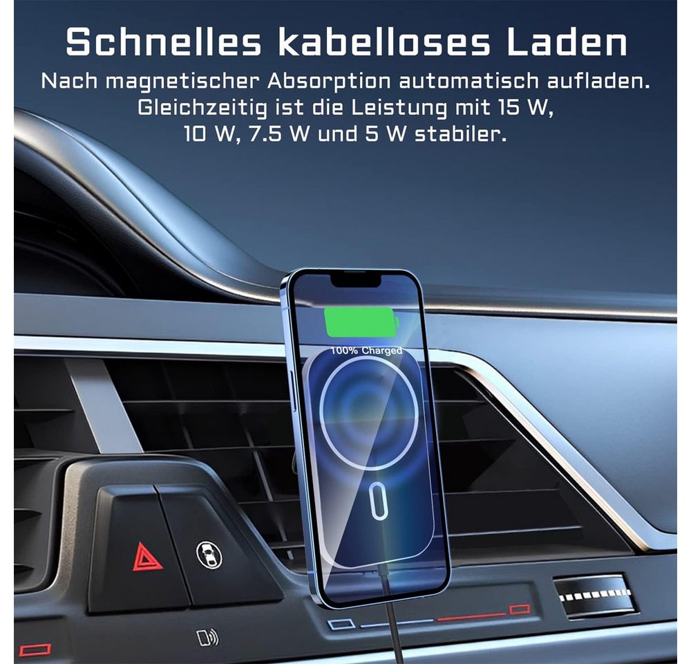 TUWENA Magsafe Ladegerät, Kabelloses Car Charger Handyhalterung Ladestation Induktions-Ladegerät (Wireless Auto Magnet Schnellladegerät für iPhone 16/15/14/13/12 Serie)