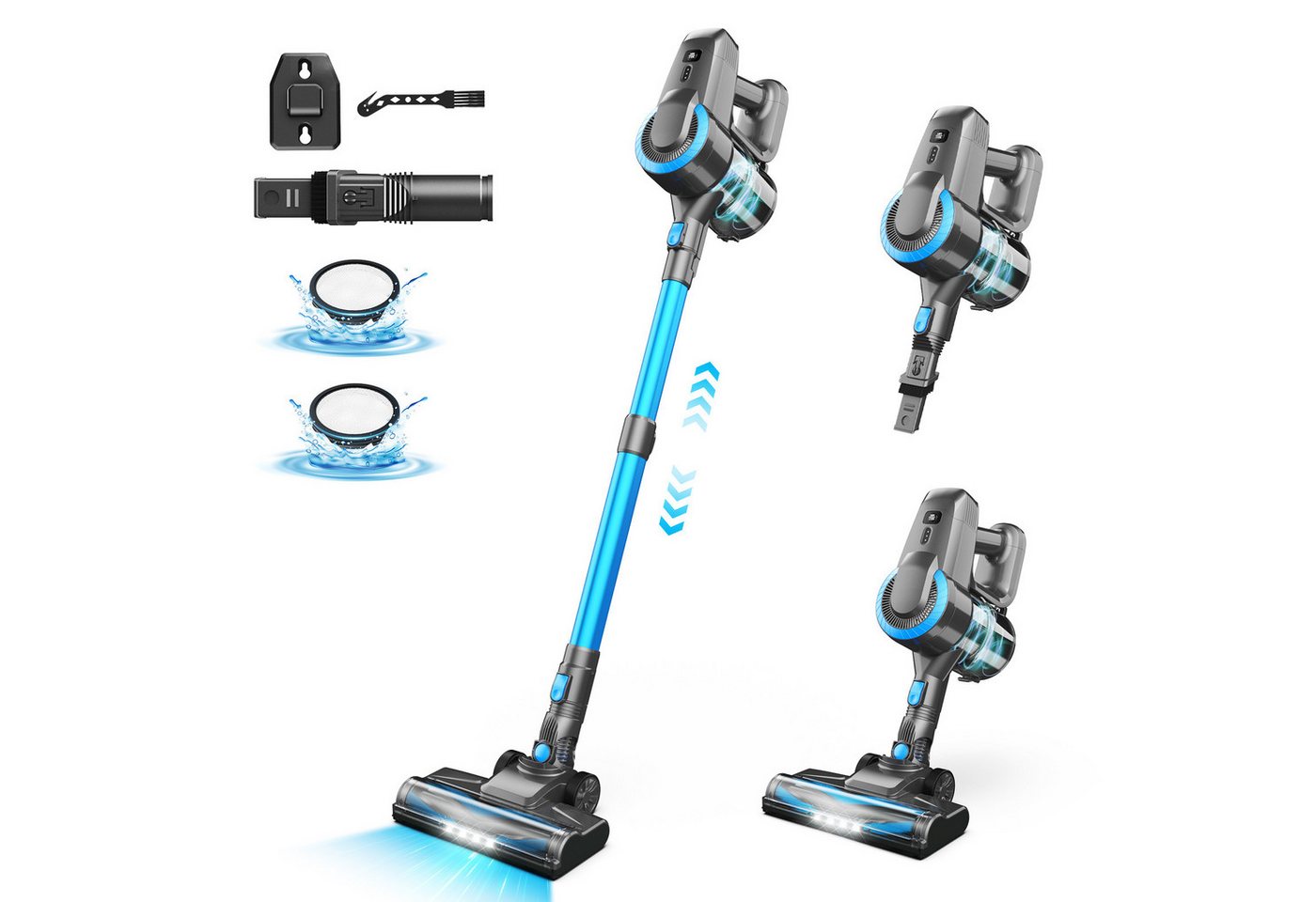 INSE Akku-Hand-und Stielstaubsauger N3P Akkustaubsauger,Anti-Haarverfilzung,V-Bürste mit LED-Licht, 175 W, beutellos, 28KPa Starke Saugkraft, 55Minuten Laufzeit, Großvolumen-Staubbecher Bild 3