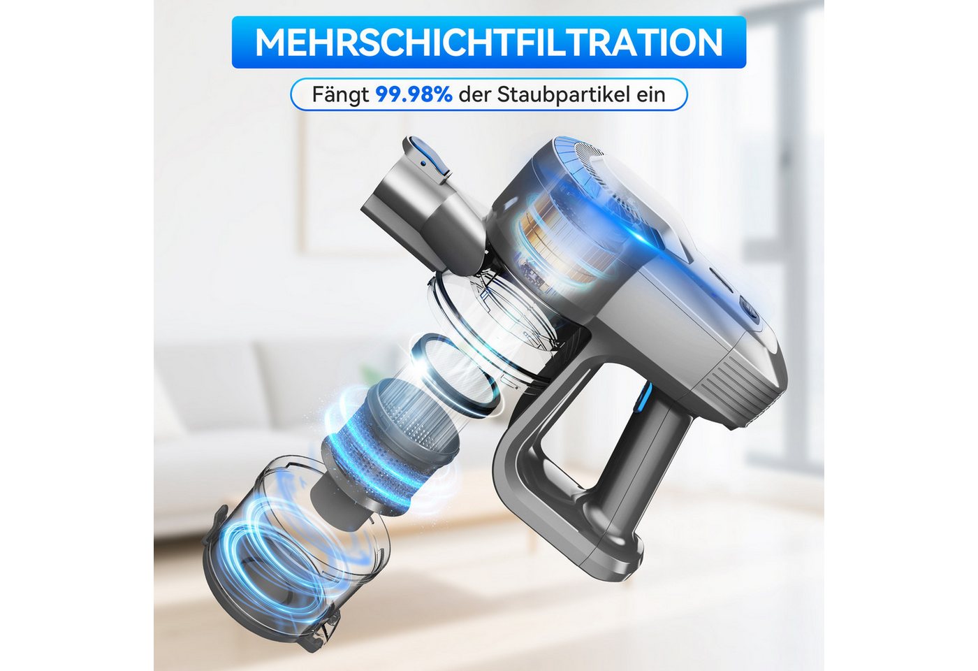 INSE Akku-Hand-und Stielstaubsauger N3P Akkustaubsauger,Anti-Haarverfilzung,V-Bürste mit LED-Licht, 175 W, beutellos, 28KPa Starke Saugkraft, 55Minuten Laufzeit, Großvolumen-Staubbecher Bild 5