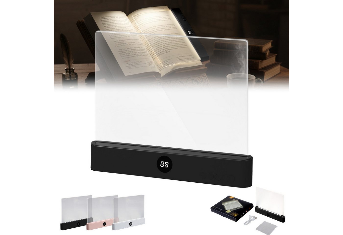 VIVIHEYDAY Leselicht Leselampe, Wiederaufladbare Flaches Buchlicht zum Lesen im Bett (bei Nacht, LED Buchlampe, Panel Book Light, 1-St., Augenschutz leselicht buch Buchseite Licht, mit 3 Farben & Timer), Geschenk für Buchliebhaber Bild 2