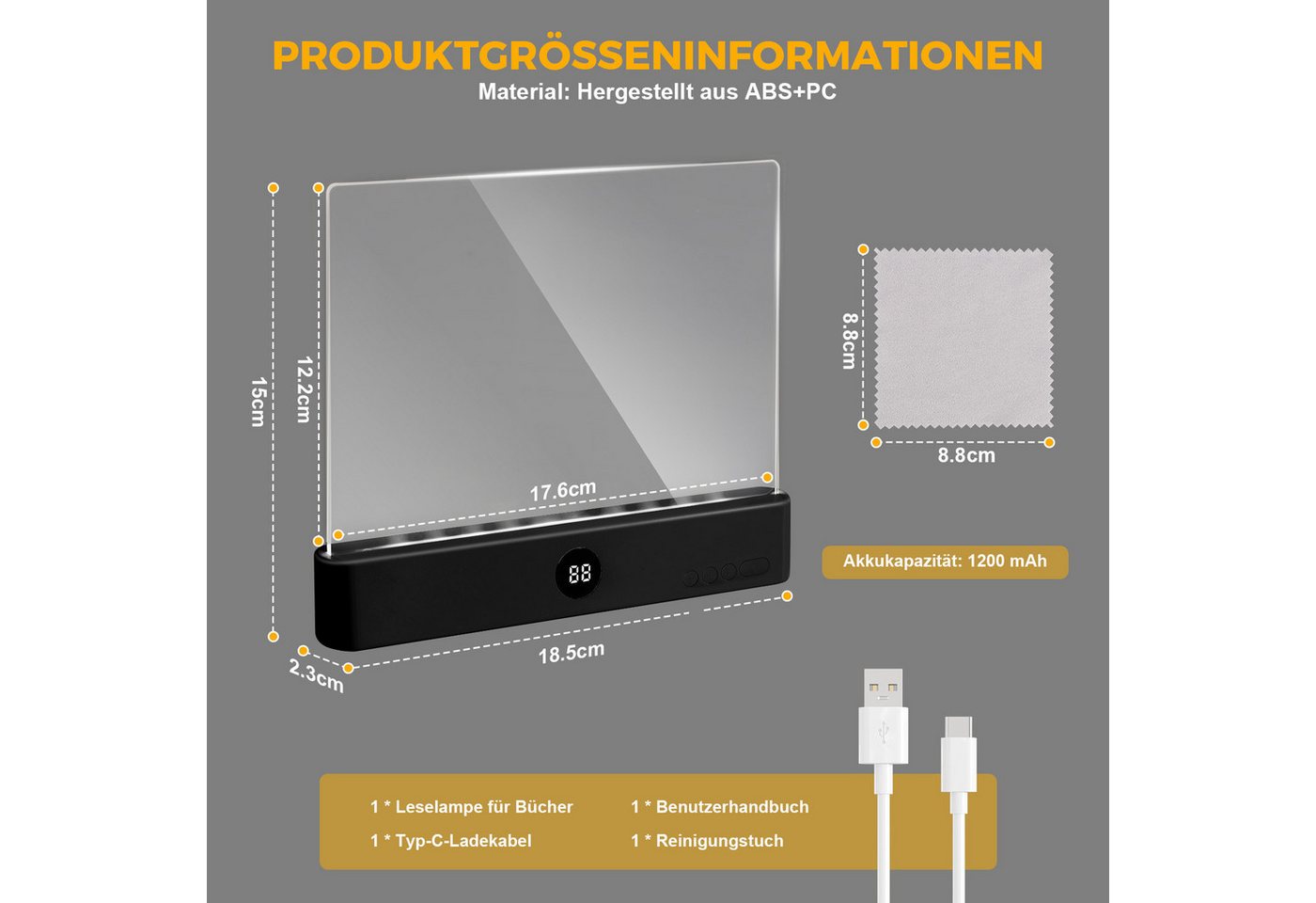 VIVIHEYDAY Leselicht Leselampe, Wiederaufladbare Flaches Buchlicht zum Lesen im Bett (bei Nacht, LED Buchlampe, Panel Book Light, 1-St., Augenschutz leselicht buch Buchseite Licht, mit 3 Farben & Timer), Geschenk für Buchliebhaber Bild 4