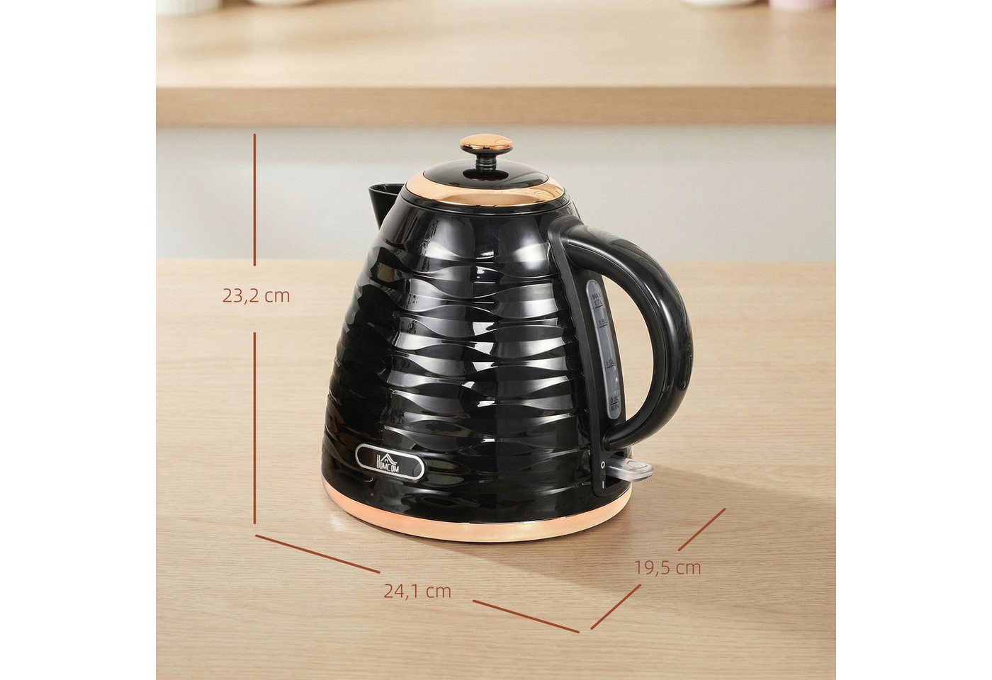 HOMCOM Wasserkocher Schnellkochfunktion, BPA-frei, Wasserkocher, 360° Drehbasis, 1.7 l, 2200 W, Kalkfilter, automatische Abschaltung, Trockenlaufschutz Bild 2
