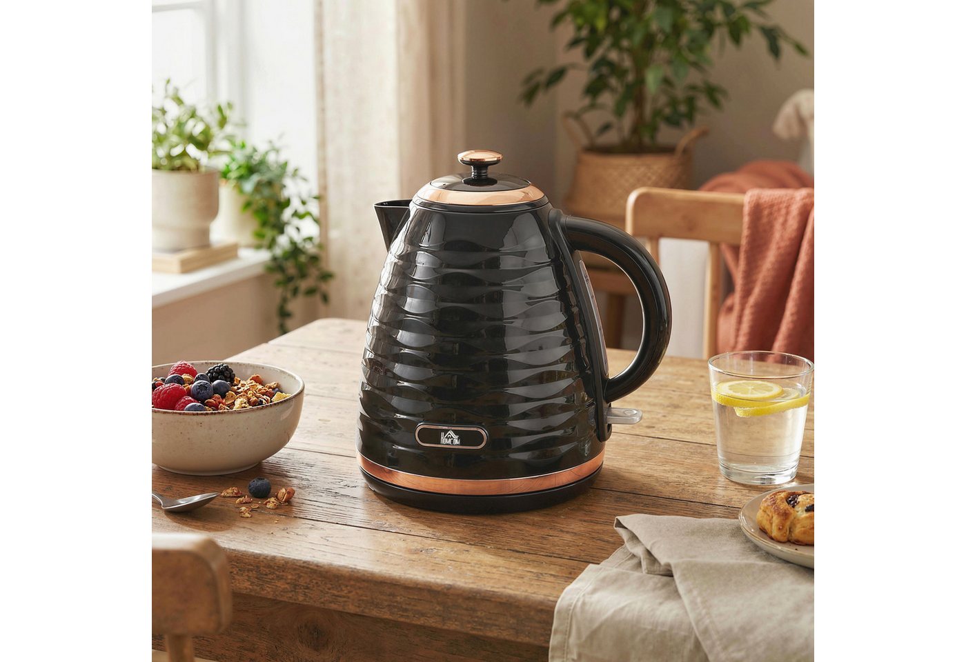 HOMCOM Wasserkocher Schnellkochfunktion, BPA-frei, Wasserkocher, 360° Drehbasis, 1.7 l, 2200 W, Kalkfilter, automatische Abschaltung, Trockenlaufschutz Bild 4
