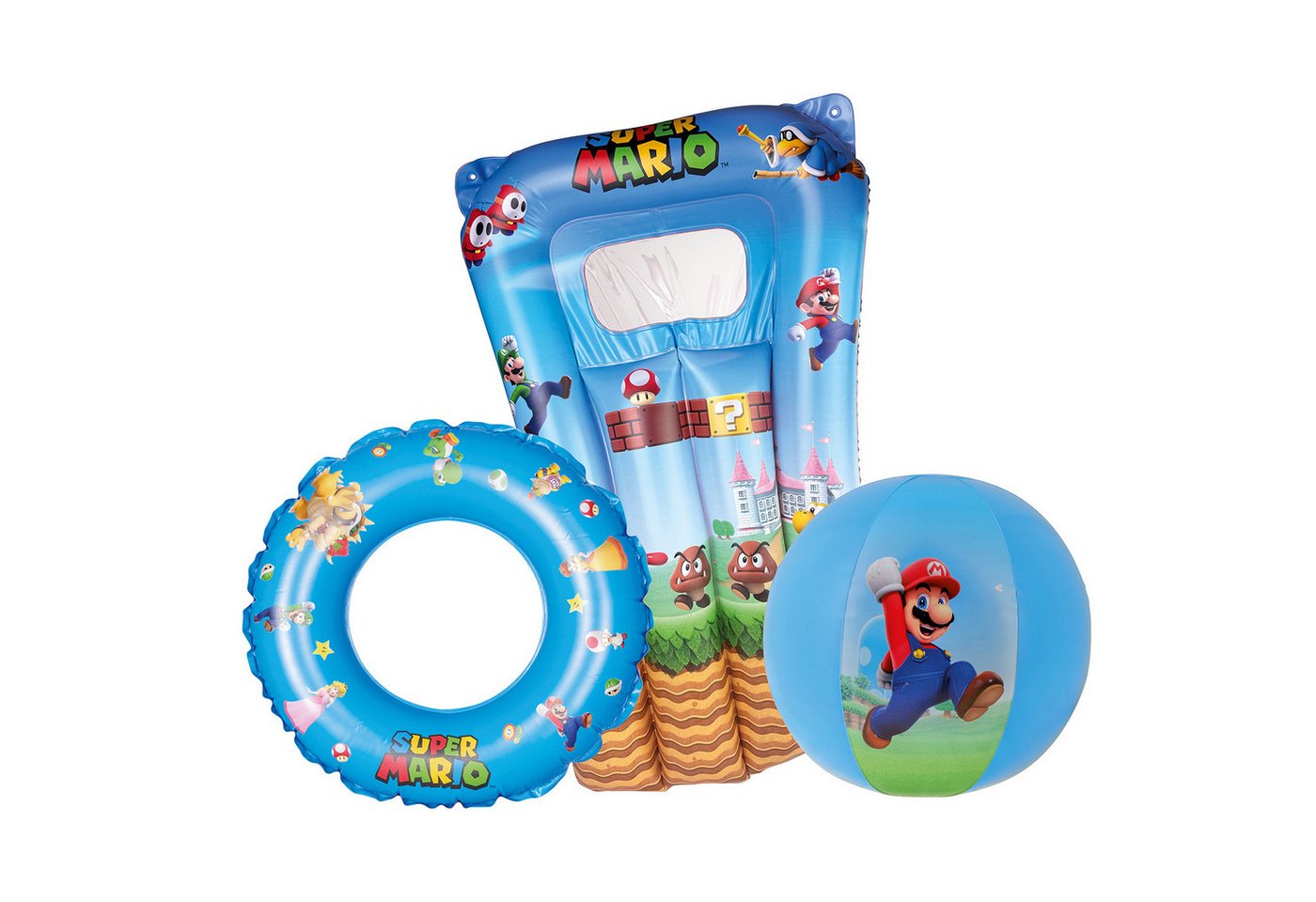 Happy People Luftmatratze Strandset Super Mario Luftmatratze, Schwimmring, Strandball, für den Sommer