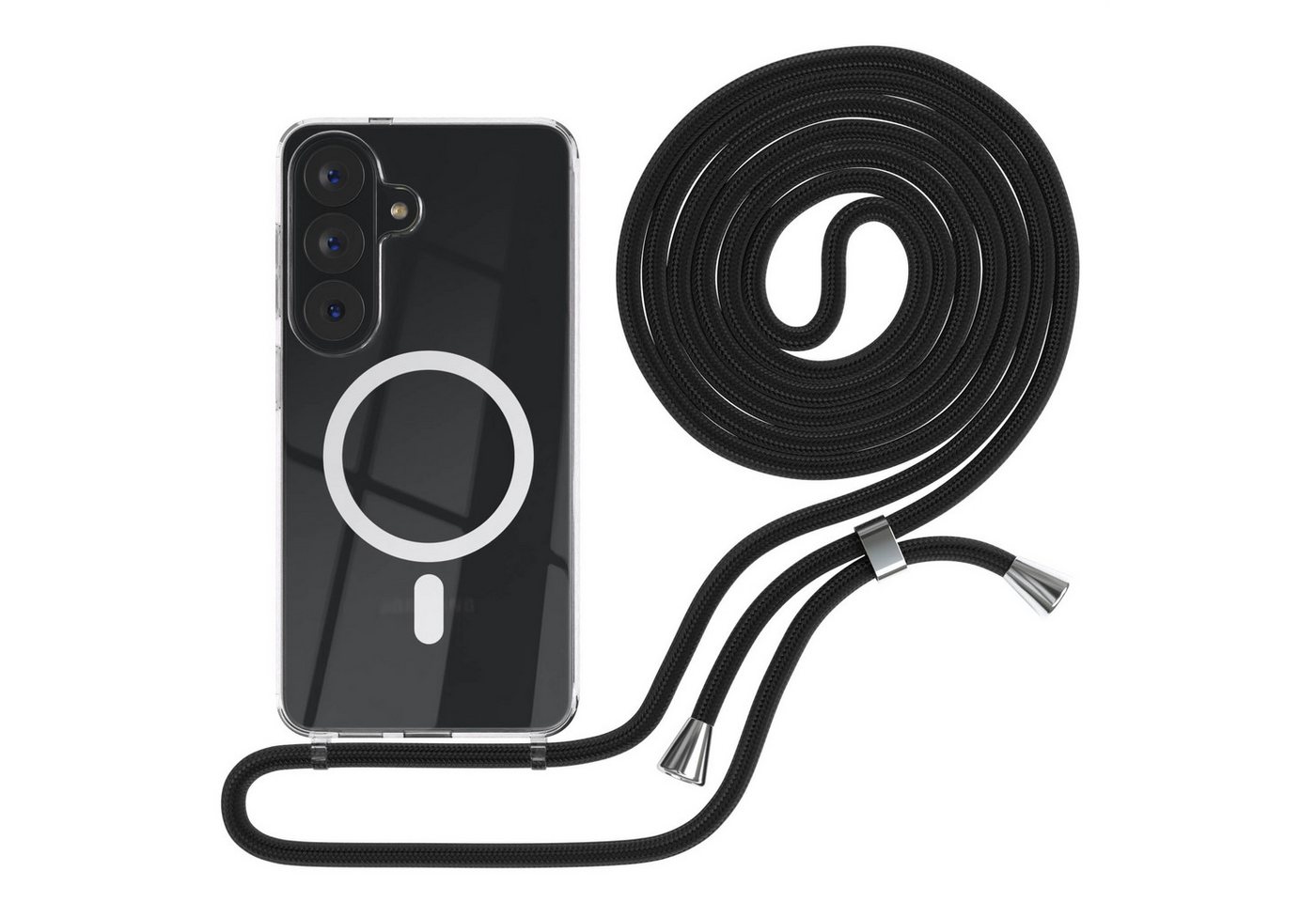 EAZY CASE Handykette mit Magsafe Hülle für Samsung Galaxy S26 6,3 Zoll, Handykordel Qi-Case Slimcover mit Umhängeband zum Umhängen in Schwarz