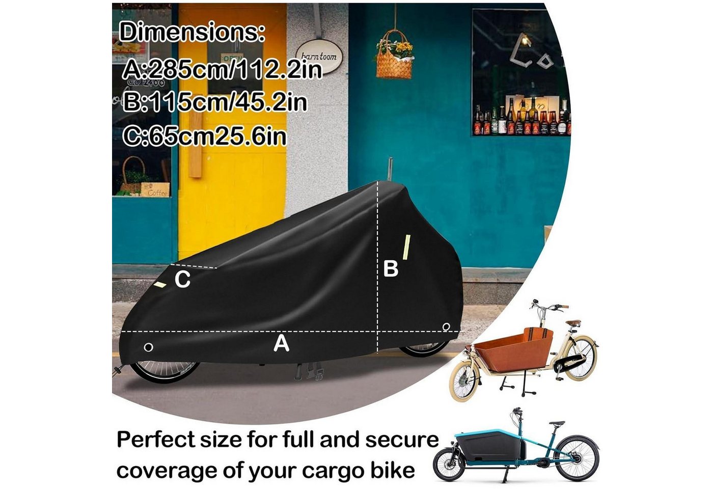 LuxusKollektion Fahrradschutzhülle Lastenrad Abdeckung 210D 285x65x115 cm wasserdicht Reflexstreifen Bild 5