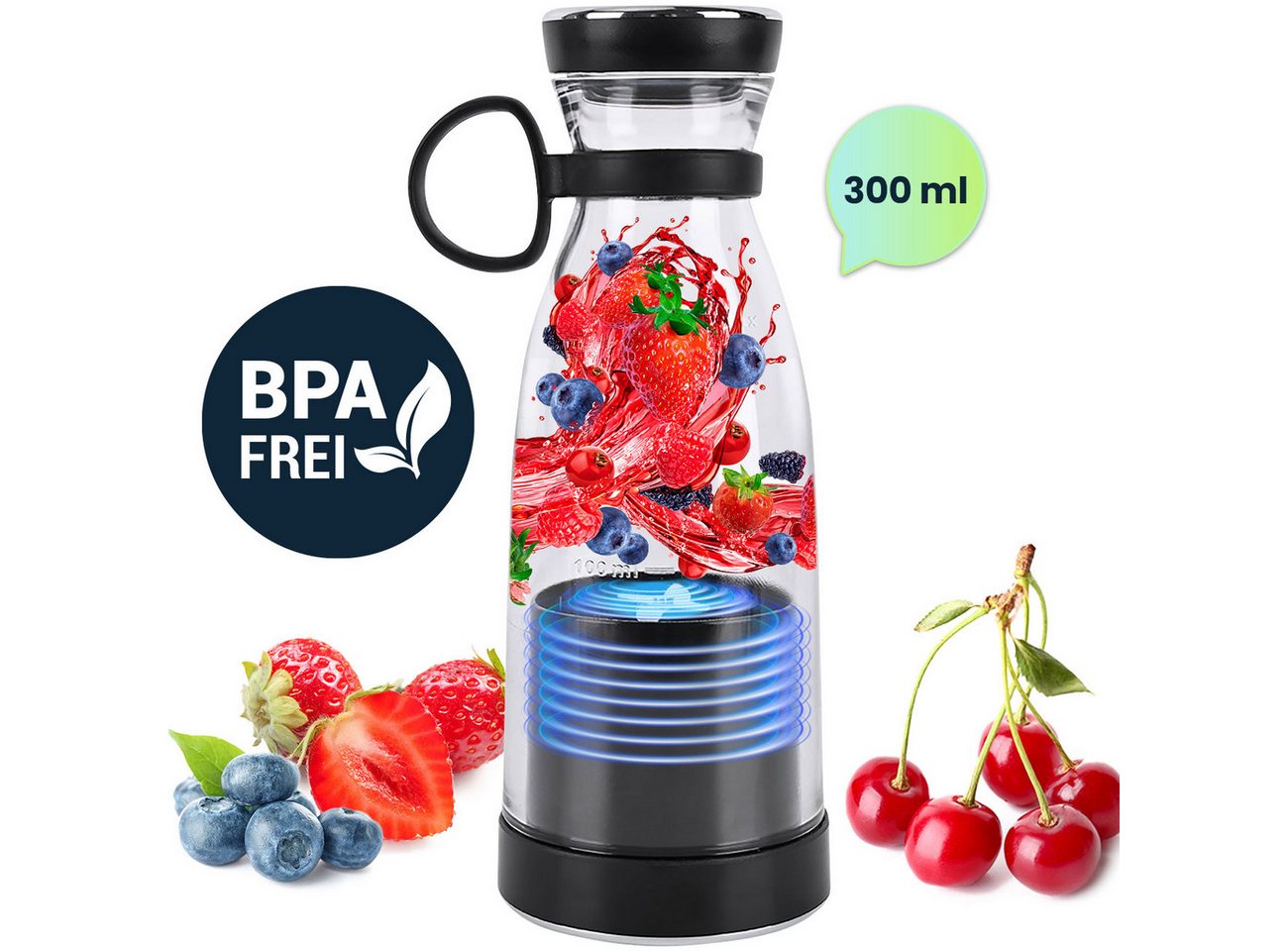 shop'n smile ideoon Smoothie-Maker Vitamin-Kick Mixer mit Akku, trendig, kompakt & leistungsstark, 120 W, 300ml, für unterwegs & Fitness
