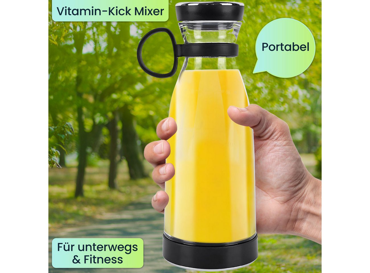shop'n smile ideoon Smoothie-Maker Vitamin-Kick Mixer mit Akku, trendig, kompakt & leistungsstark, 120 W, 300ml, für unterwegs & Fitness Bild 3