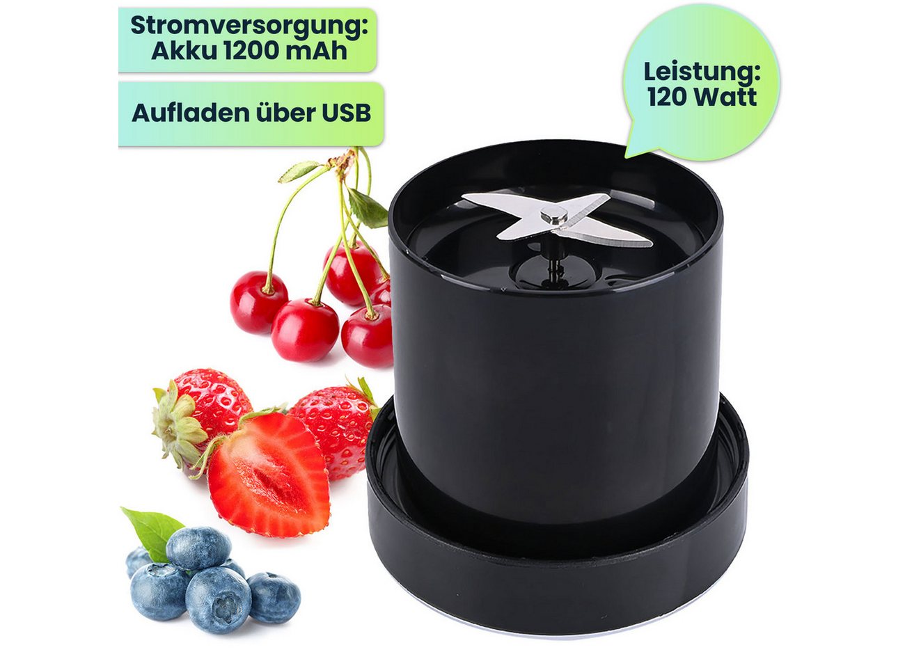 shop'n smile ideoon Smoothie-Maker Vitamin-Kick Mixer mit Akku, trendig, kompakt & leistungsstark, 120 W, 300ml, für unterwegs & Fitness Bild 5