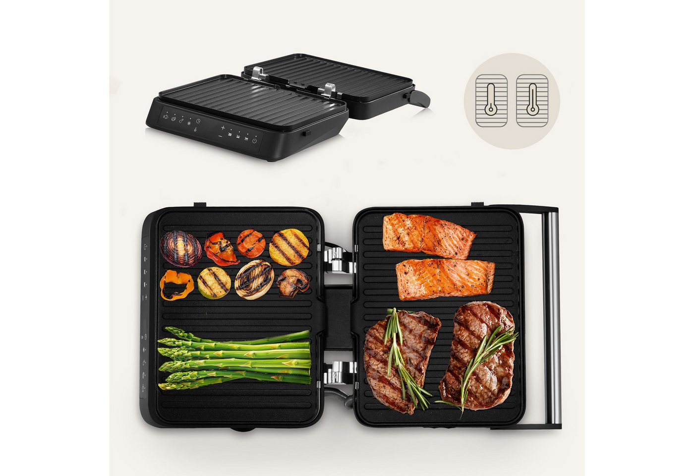 Zeegma Kontaktgrill GRILL CHEF 3.0, 2000 W, 2000 W/4 Programme/abnehmbare Platten/180°/Timer Bild 4
