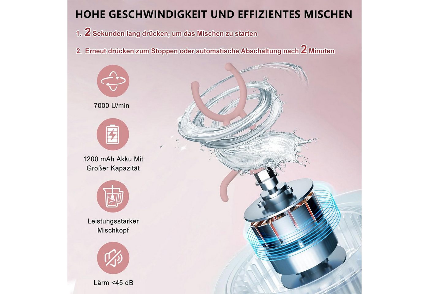 Vashoy Elektrischer Shaker 650 ML Elektrischer Shaker mit Pulverfach, BPA-freier, USB-C aufladbar, 7,4 W, Eiweiß Shaker Elektrisch für Potein Pulver und Milchshake Bild 3