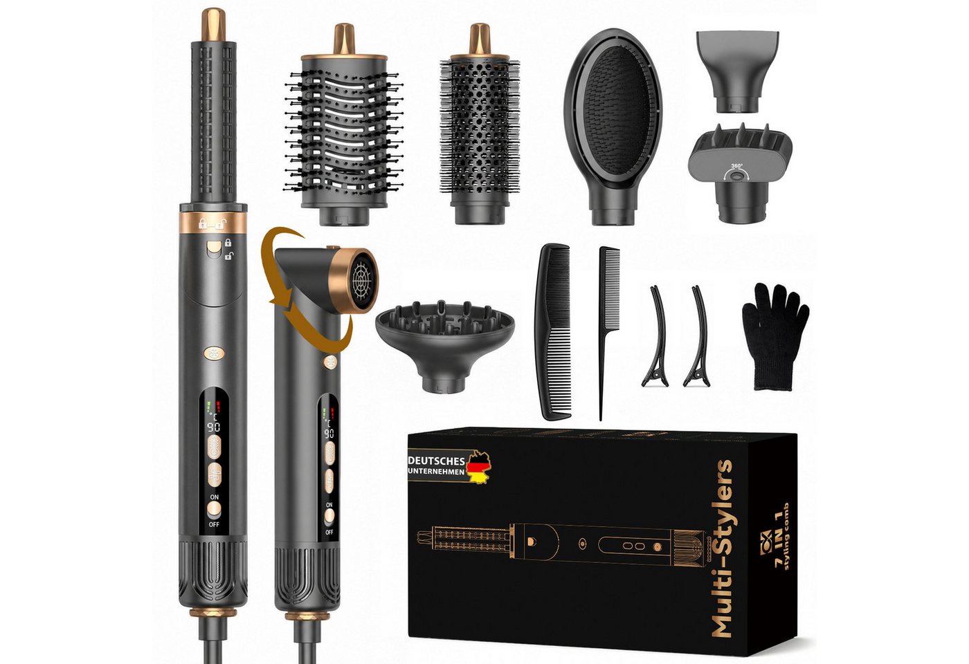 SWGOTA Multihaarstyler 7 in 1 Hairstyler -Trocknen,Glätten,Locken & Volumen Warmluftbürste, 200Mio. Ionen gegen Frizz,1300W,110.000 U/min Motor & 40 m/s Luftstrom Bild 3
