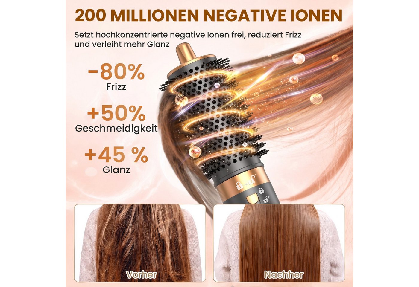 SWGOTA Multihaarstyler 7 in 1 Hairstyler -Trocknen,Glätten,Locken & Volumen Warmluftbürste, 200Mio. Ionen gegen Frizz,1300W,110.000 U/min Motor & 40 m/s Luftstrom Bild 4