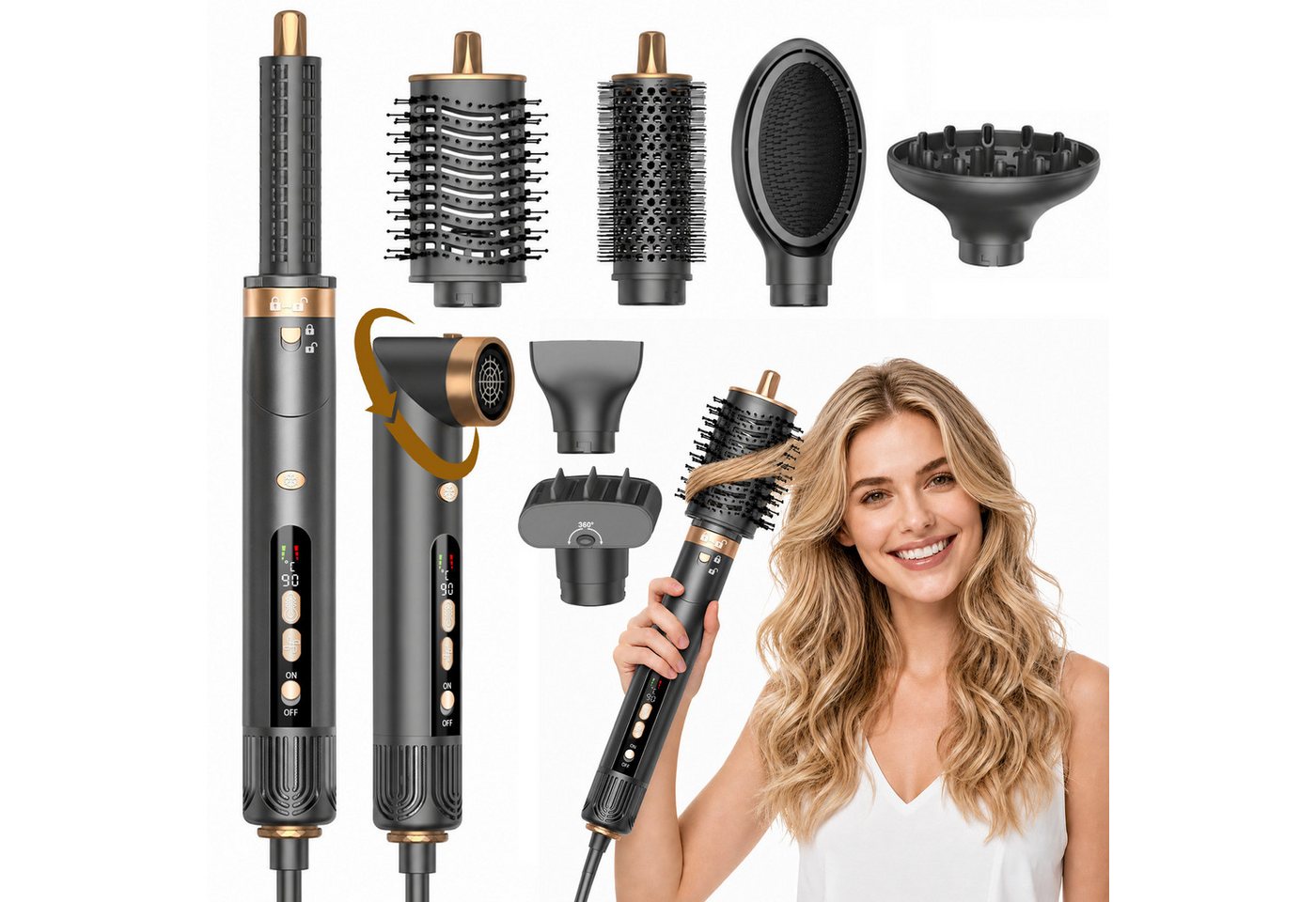 SWGOTA Multihaarstyler 7 in 1 Hairstyler -Trocknen,Glätten,Locken & Volumen Warmluftbürste, 200Mio. Ionen gegen Frizz,1300W,110.000 U/min Motor & 40 m/s Luftstrom Bild 5