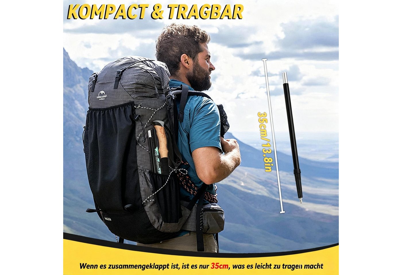 Kityhome Wanderstöcke Faltbare Trekkingstöcke 108-130cm Nordic Walking Stöcke, 6 Paar Gummipuffer,EVA Schaumgriff,Schweissabsorbierend Bild 4
