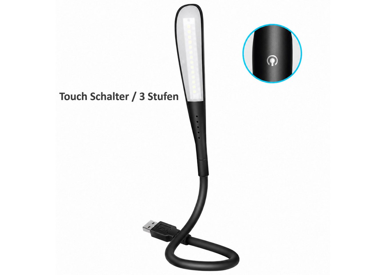 Bolwins USB-Lampion H47C USB LED-Lampe Schwanenhals 1,5W für Laptop Notebook, dimmbar LED (Einzelset, 1-St., 1x USB LED Lampe 1,5W mit 14 LEDs und Touchschalter) Bild 4