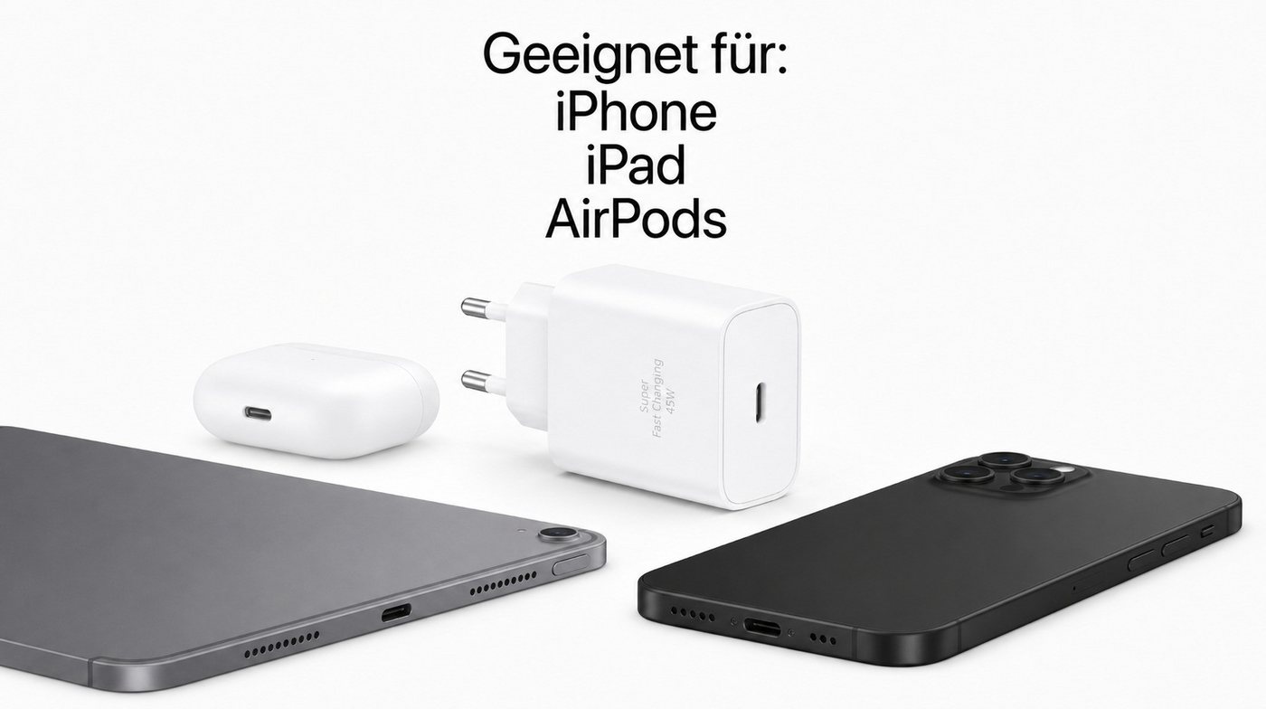 Ventarent 45W USB-C Netzadapter Schnellladegerät für iPhone 17, 16 & 15 USB-Ladegerät (3000 mA, 45W, USB-C, Power Delivery (PD), PPS, Super Fast Charging) Bild 4